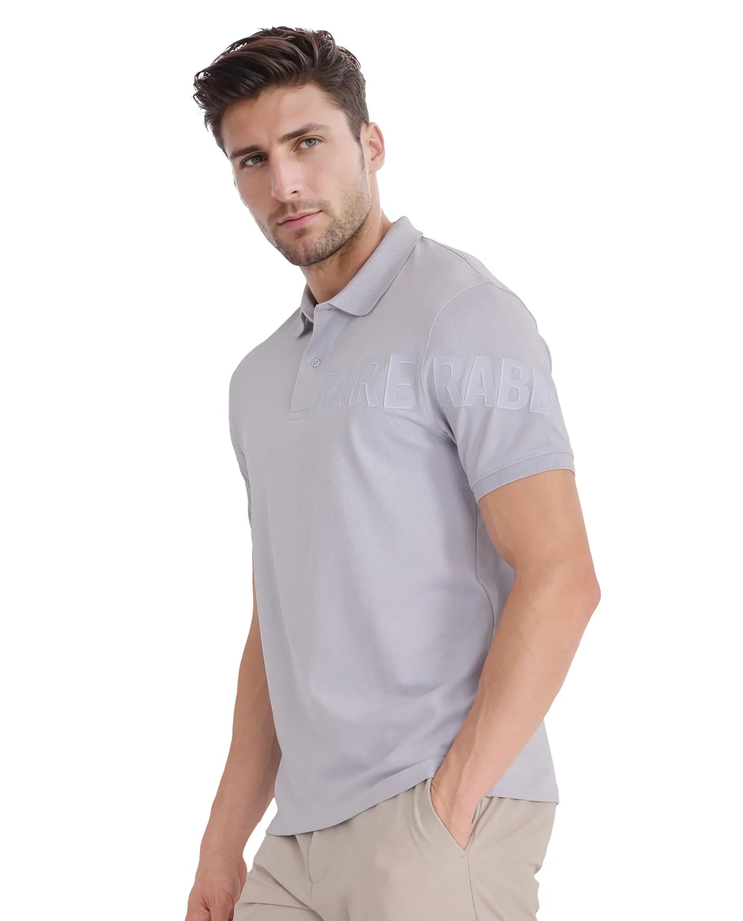 Rare Rabbit Men Taro Blue Cotton Blend Short Sleeve Regular Fit Regular Collared Plain Polo