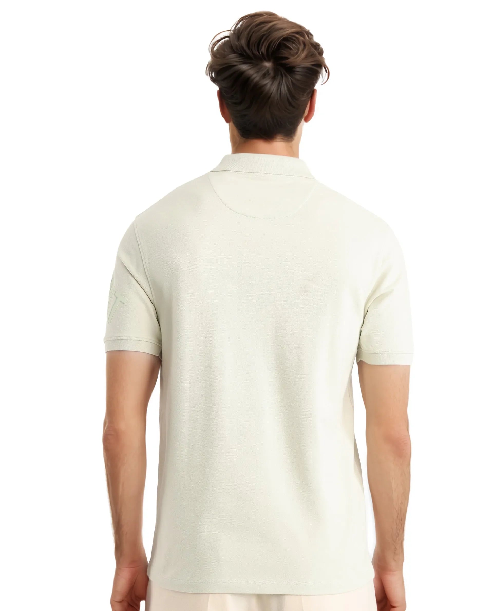 Rare Rabbit Men Taro Dusky Green Cotton Blend Short Sleeve Regular Fit Regular Collared Plain Polo