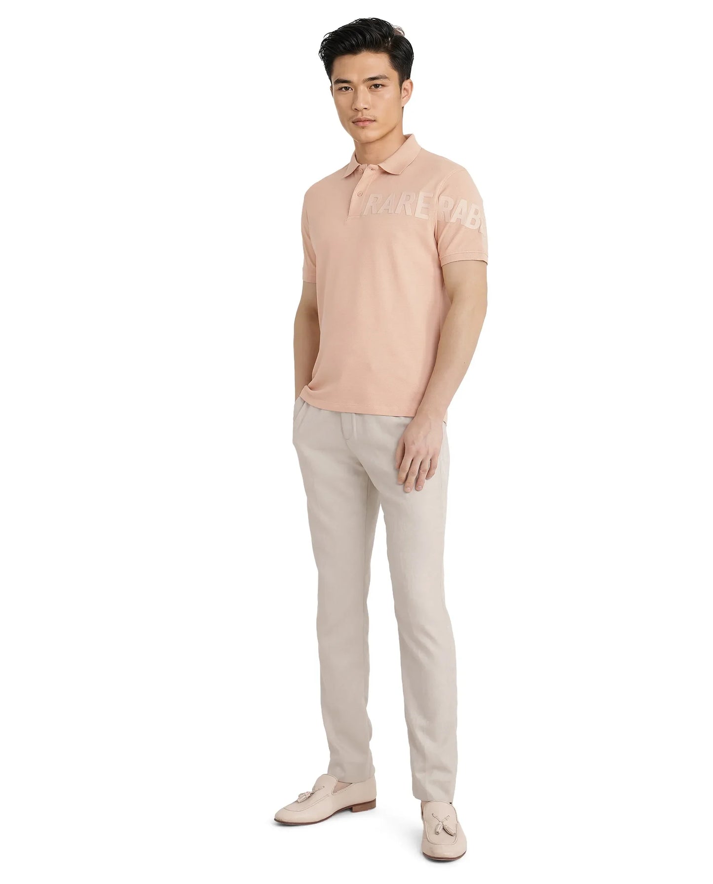 Rare Rabbit Men Taro Peach Cotton Blend Short Sleeve Regular Fit Regular Collared Plain Polo