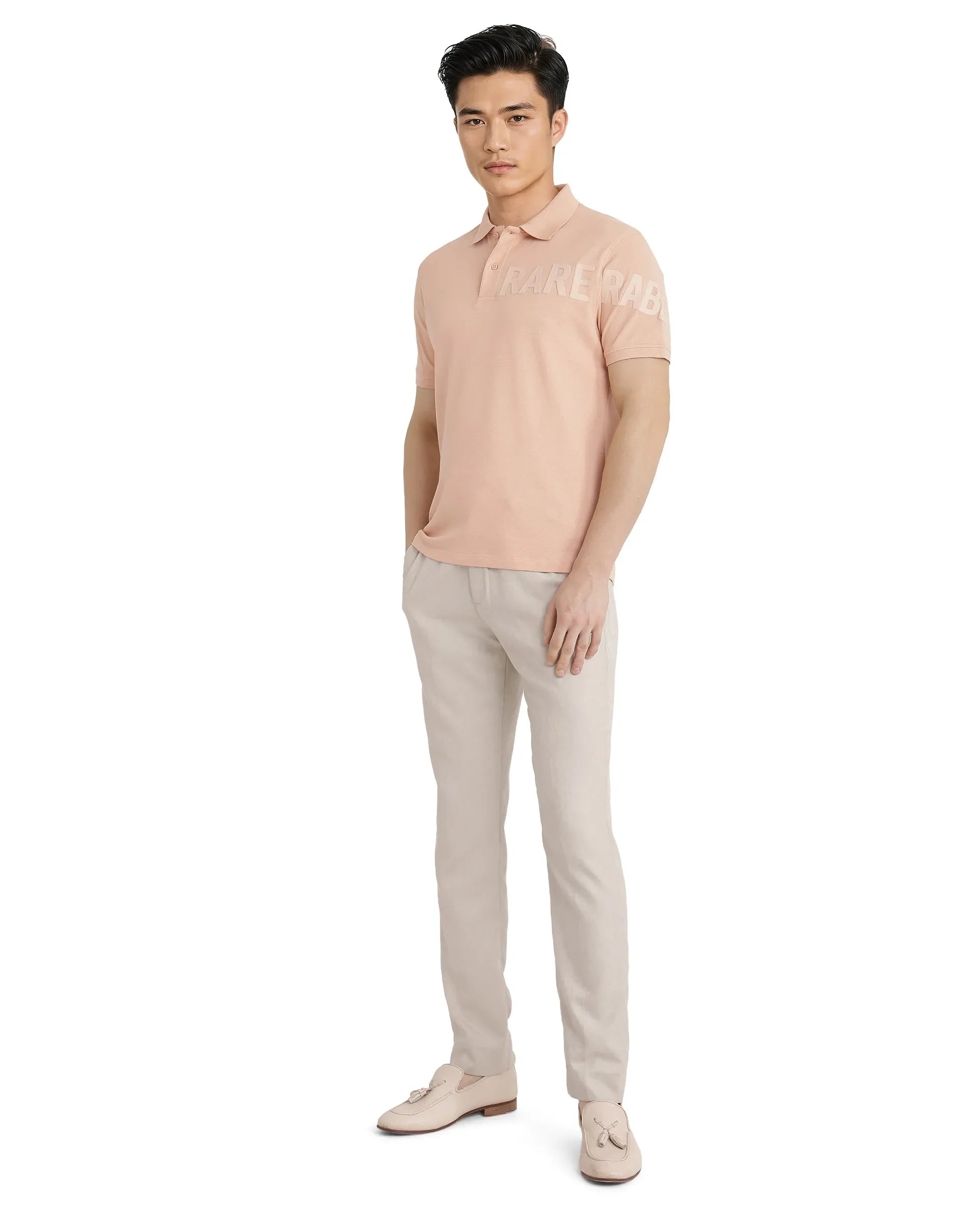 Rare Rabbit Men Taro Peach Cotton Blend Short Sleeve Regular Fit Regular Collared Plain Polo