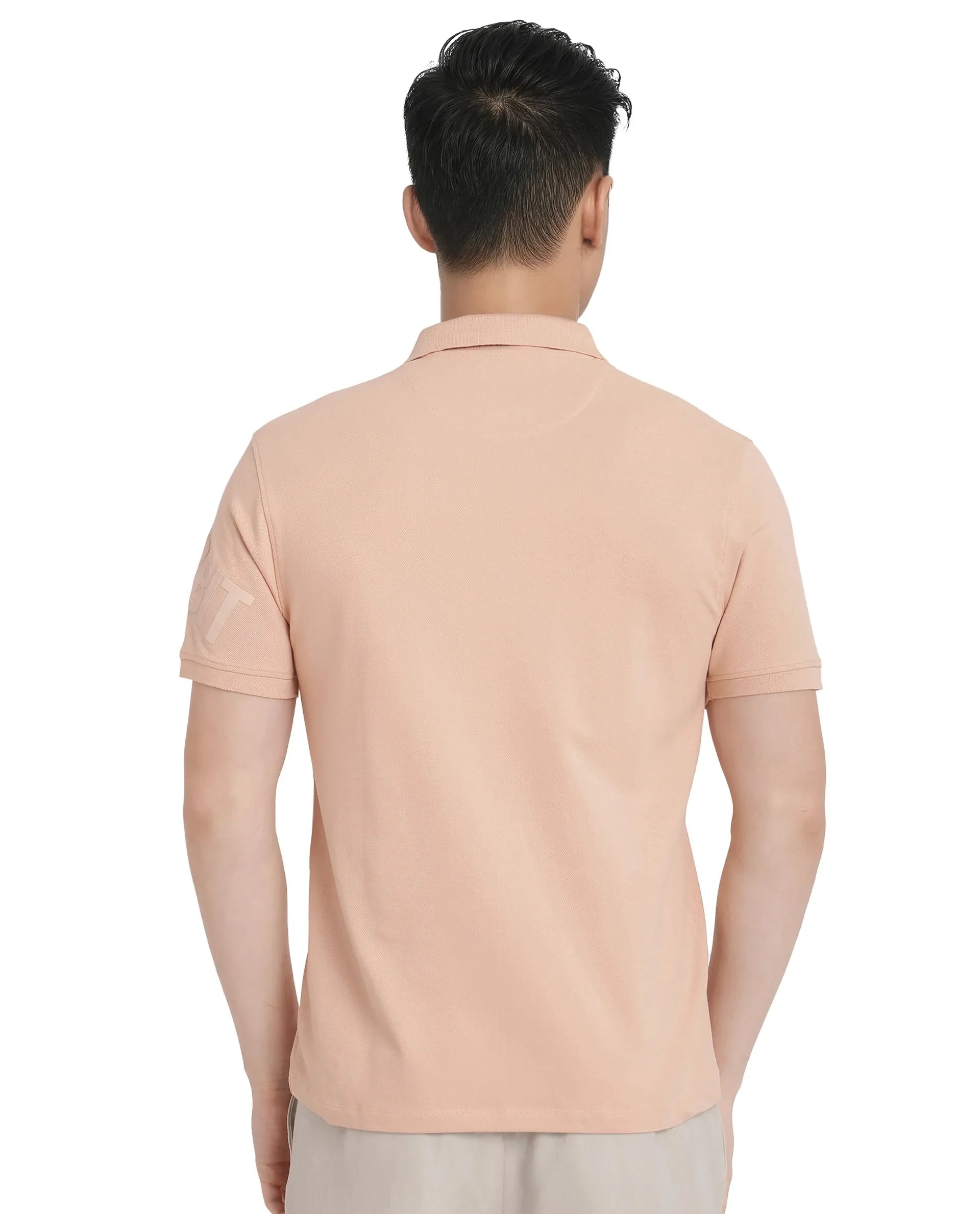 Rare Rabbit Men Taro Peach Cotton Blend Short Sleeve Regular Fit Regular Collared Plain Polo