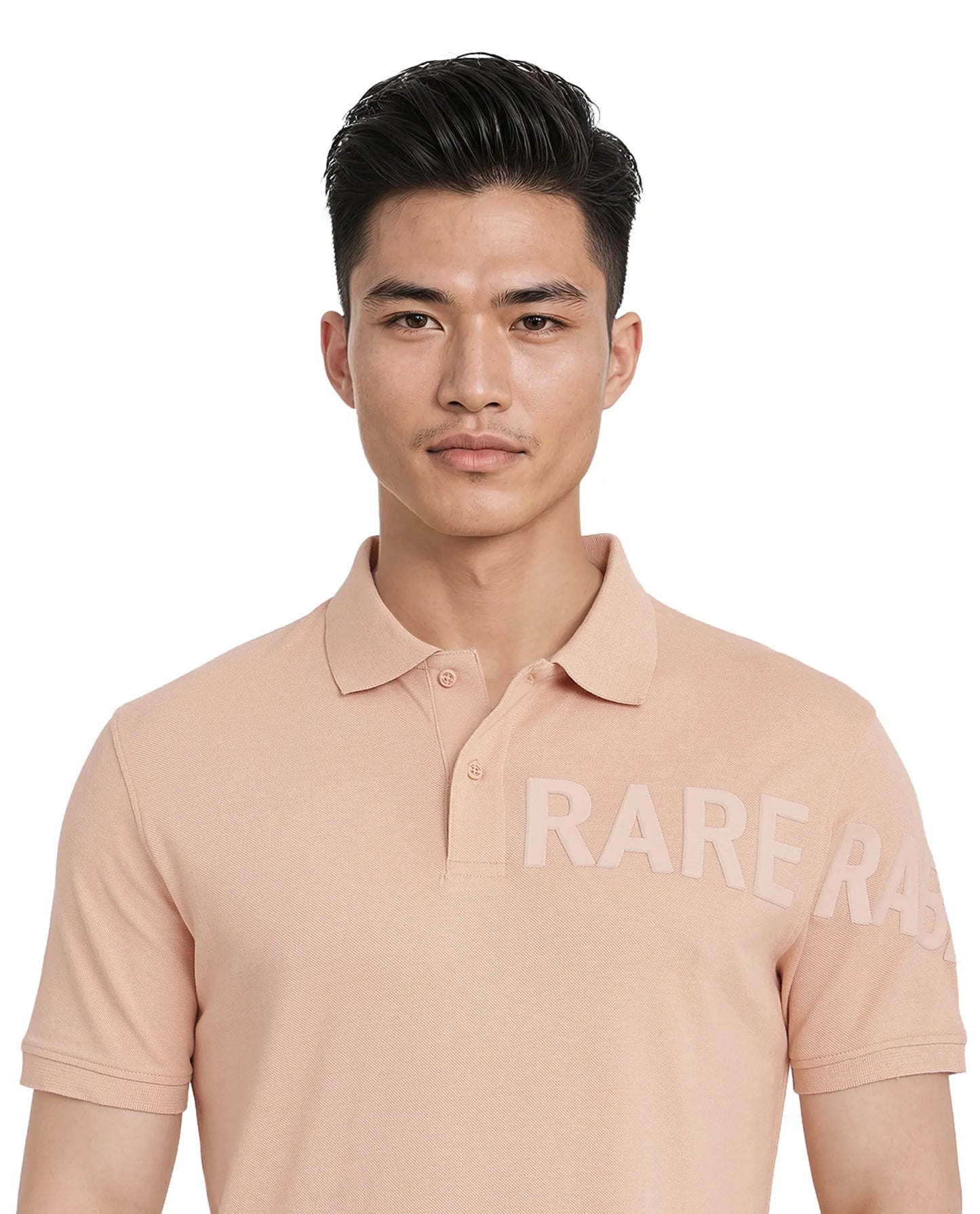 Rare Rabbit Men Taro Peach Cotton Blend Short Sleeve Regular Fit Regular Collared Plain Polo