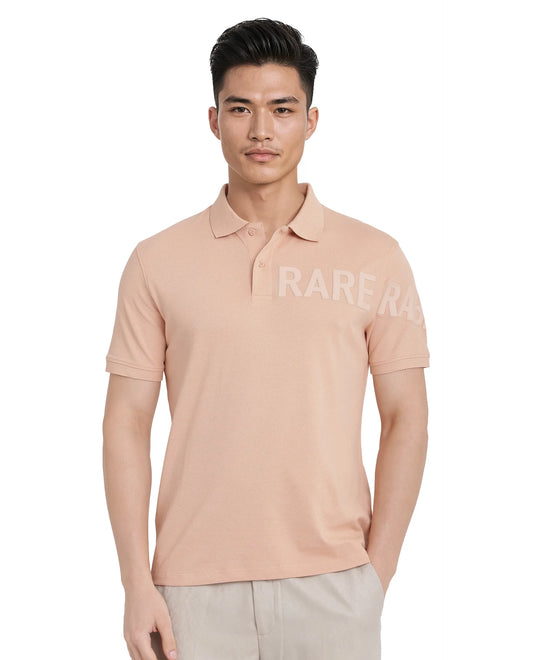 Rare Rabbit Men Taro Peach Cotton Blend Short Sleeve Regular Fit Regular Collared Plain Polo