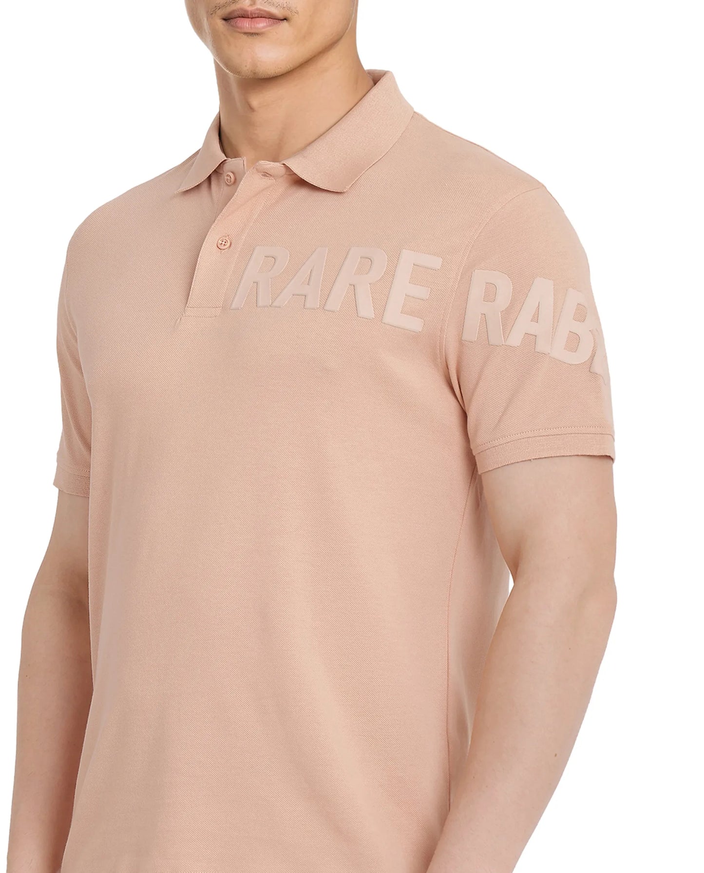 Rare Rabbit Men Taro Peach Cotton Blend Short Sleeve Regular Fit Regular Collared Plain Polo