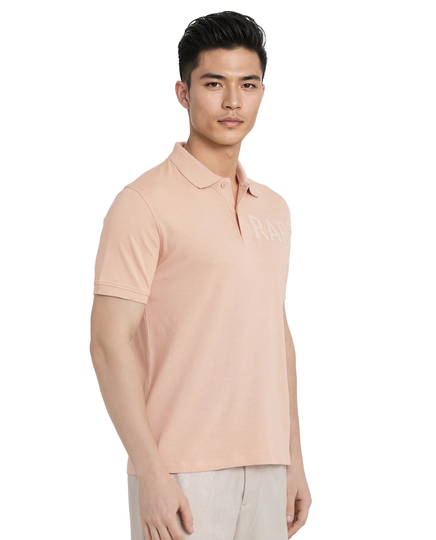Rare Rabbit Men Taro Peach Cotton Blend Short Sleeve Regular Fit Regular Collared Plain Polo