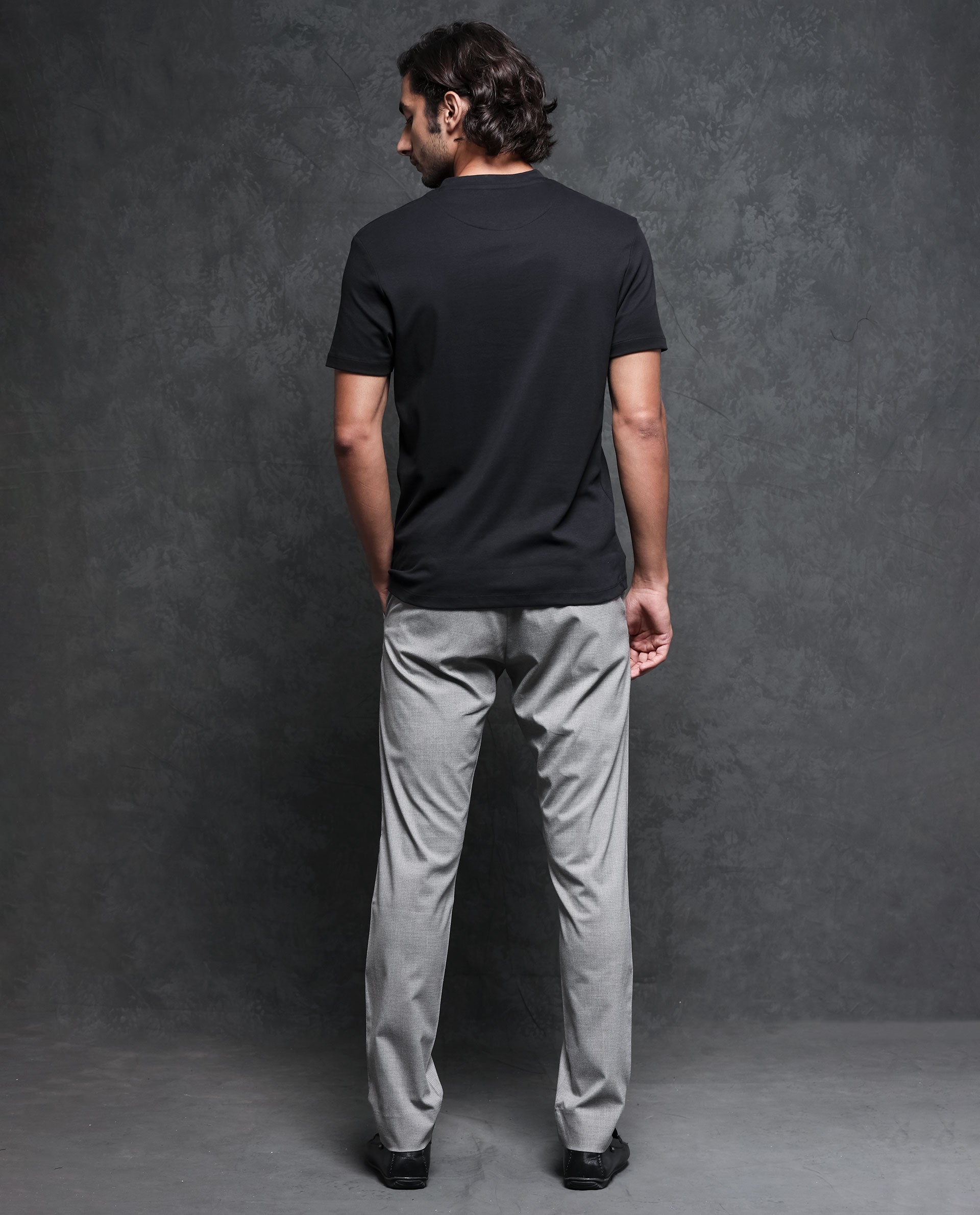 Rare Rabbit Men's Temp Black Cotton Fabric Baseball Stand Collared Neck Zipper Closure Half Sleeves Polo T-Shirt