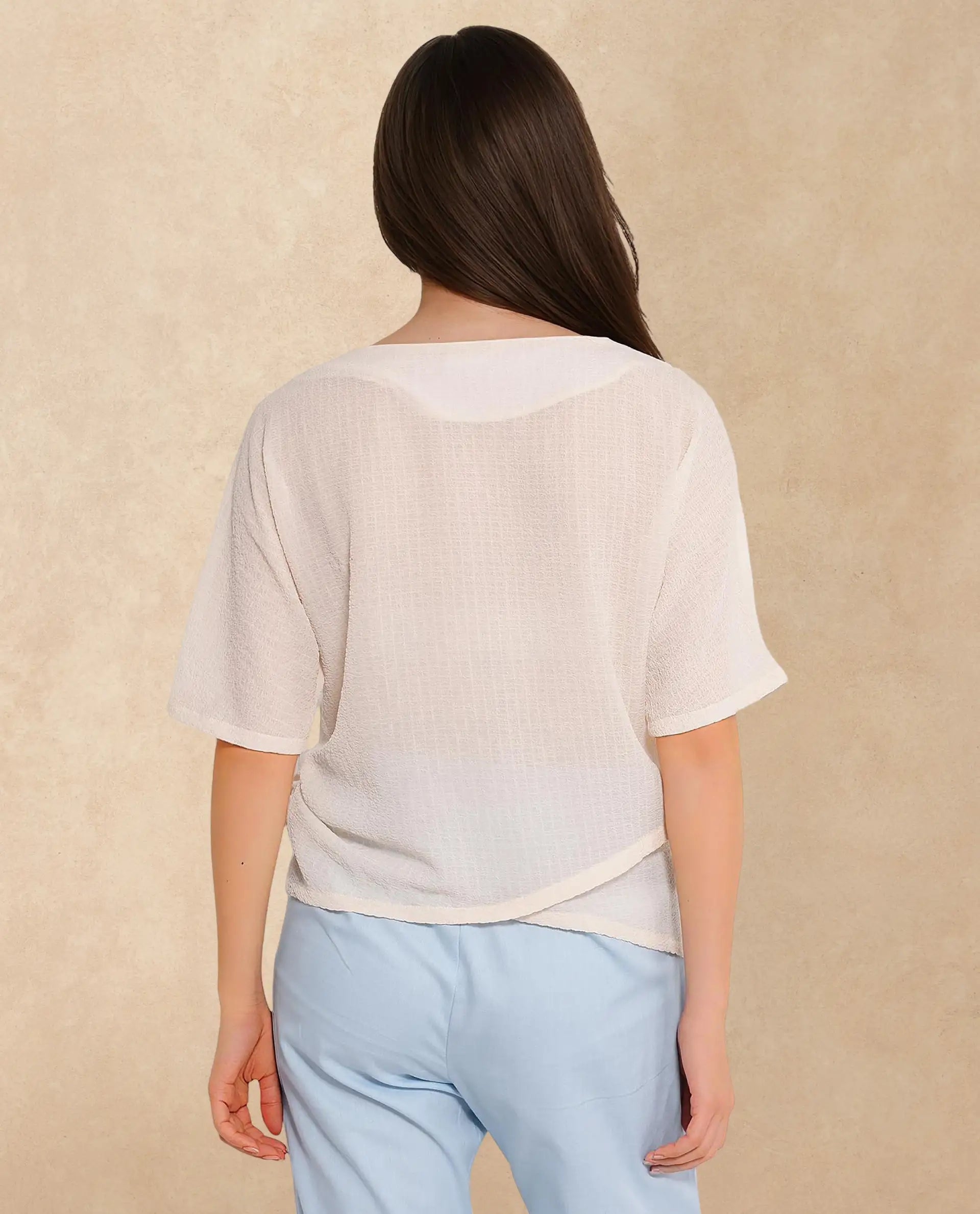 Rareism Women Texmer Beige Short Sleeve Boat Neck Plain Top