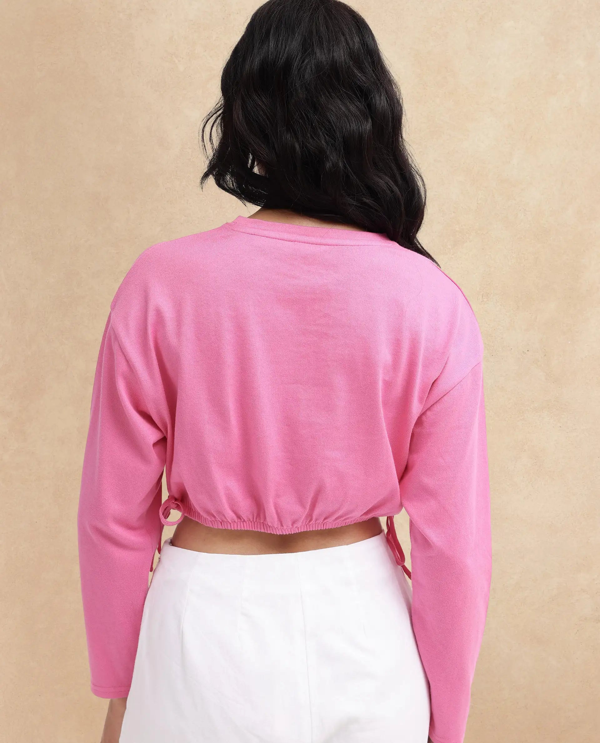 Rareism Women Thistle Pink Cotton Fabric Full Sleeve Crew Neck Solid Regular Fit Top