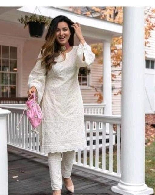 Chikankari Off White Cotton Kurta and Pant Set