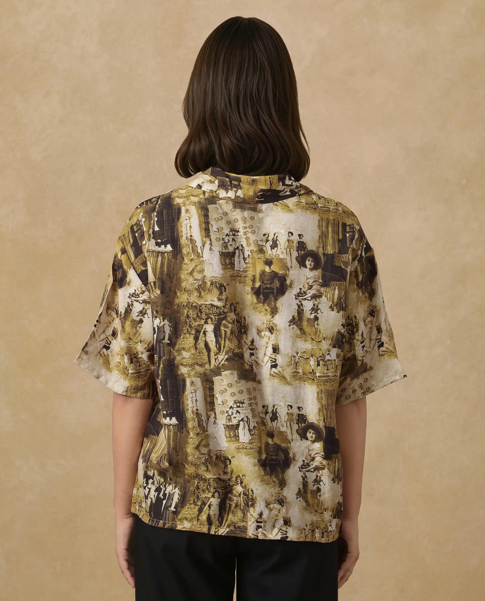 Rareism Women Victoria Multi Short Sleeve Collared Neck Button Closure Boxy Fit Object Print Top