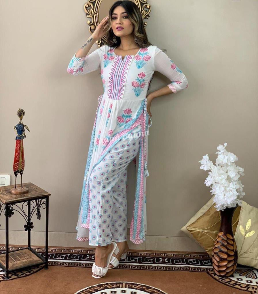 Printed Nayra Cut Kurta and Pant Set