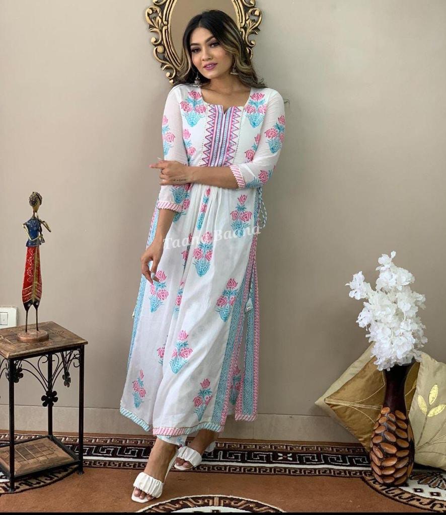 Printed Nayra Cut Kurta and Pant Set