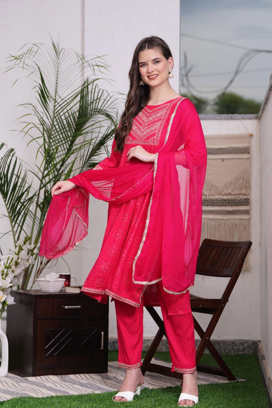 Embroidered Kurta and Pant Set with Dupatta