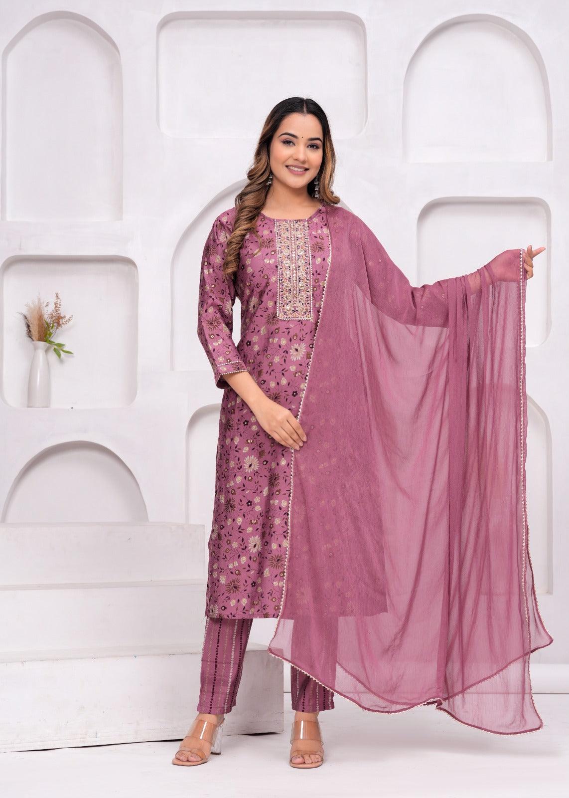 Tulip Pink Muslin Kurta and Pant Set with Georgette Dupatta