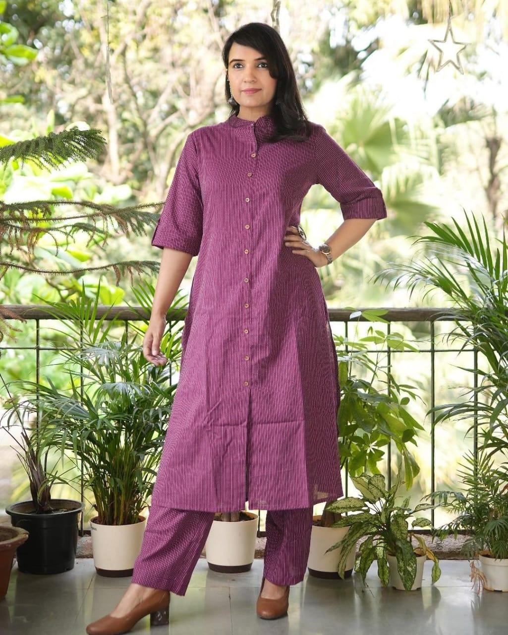 Wine Katha Cotton Kurta and Palazzo Set