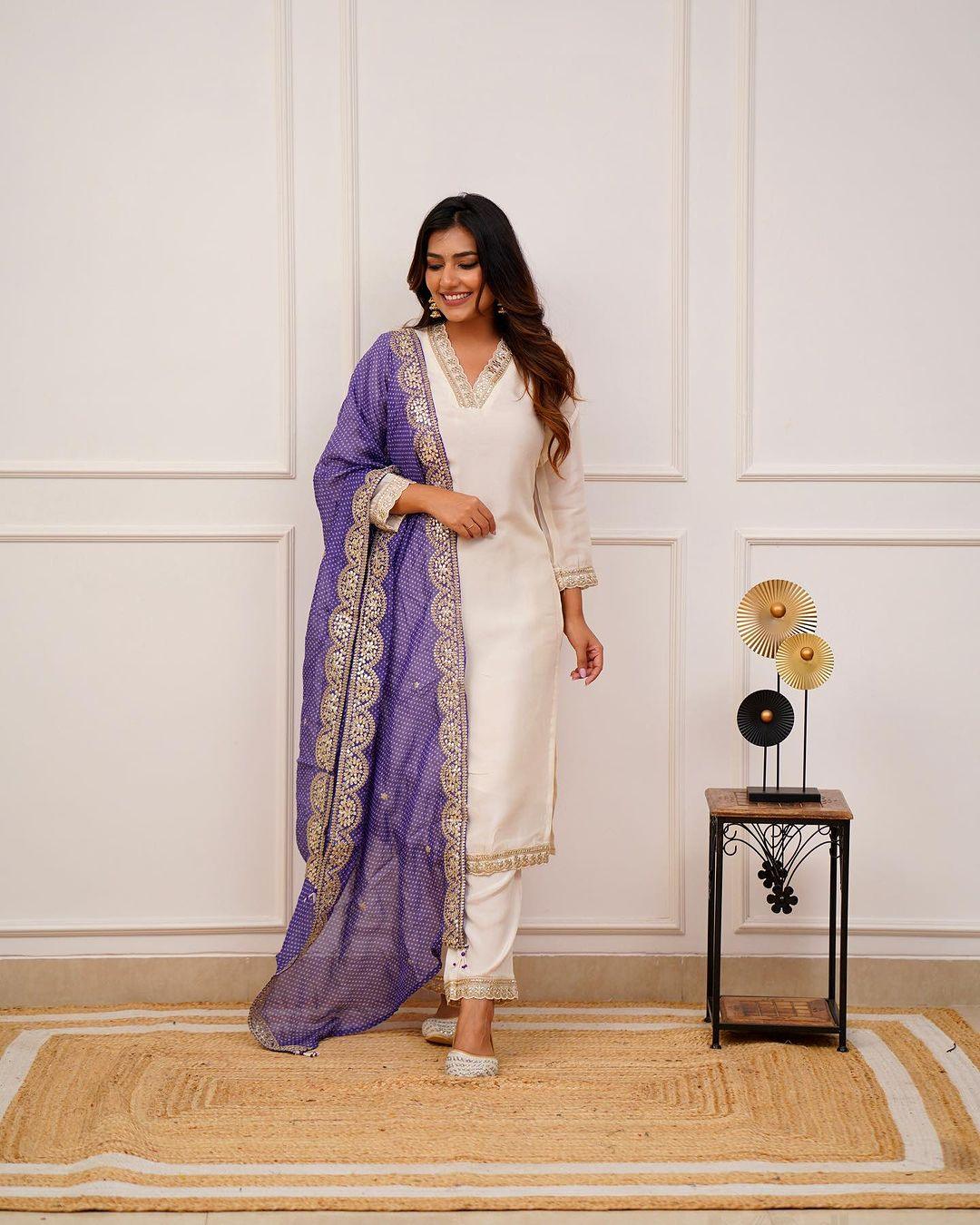 Off White Embroidered Cotton Silk Suit Set with Chanderi Dupatta