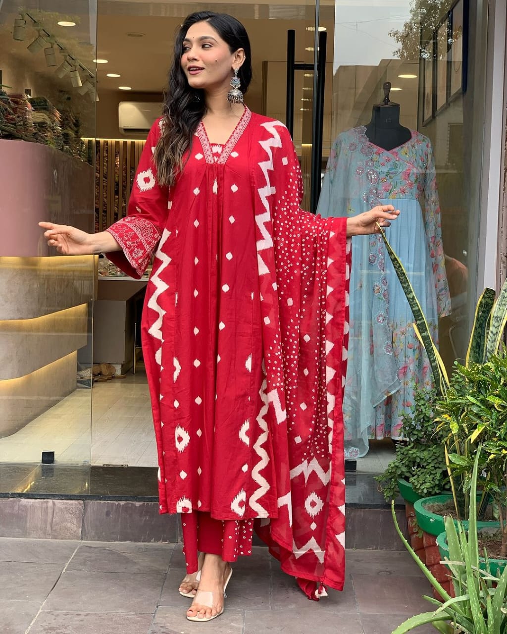 Red Embroidered Anarkali Suit Set with Dupatta