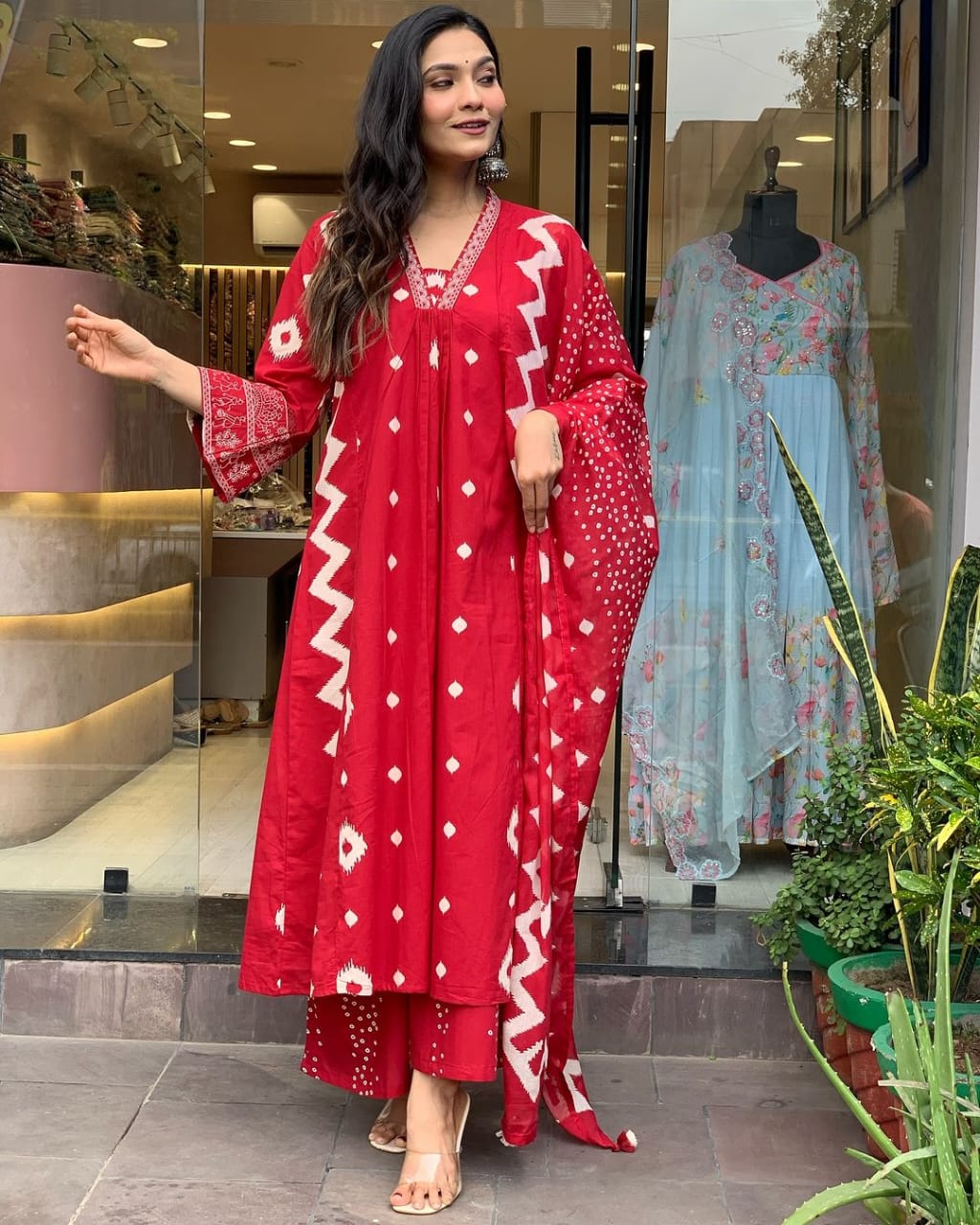 Red Embroidered Anarkali Suit Set with Dupatta