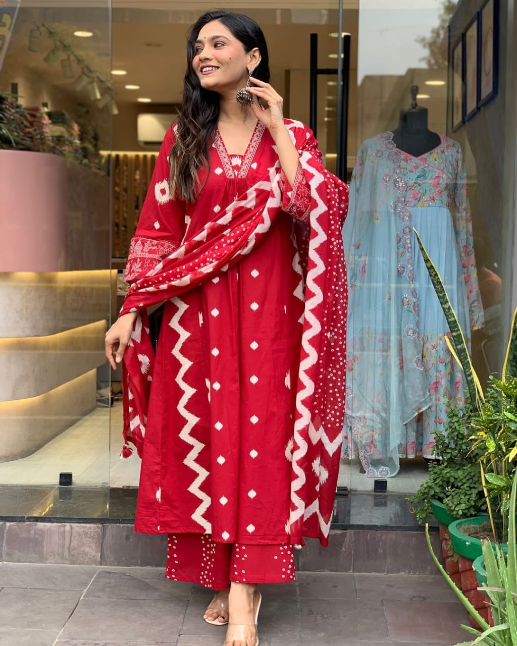 Red Embroidered Anarkali Suit Set with Dupatta