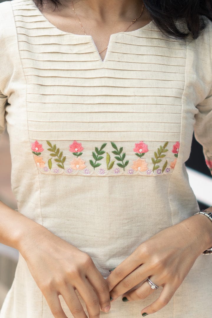 Off White Embroidered Cotton Kurta and Pant Set