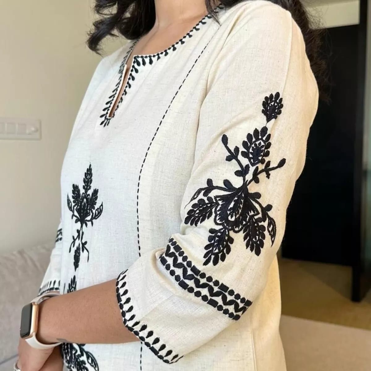 Off White Embroidered South Cotton Kurta and Pant Set