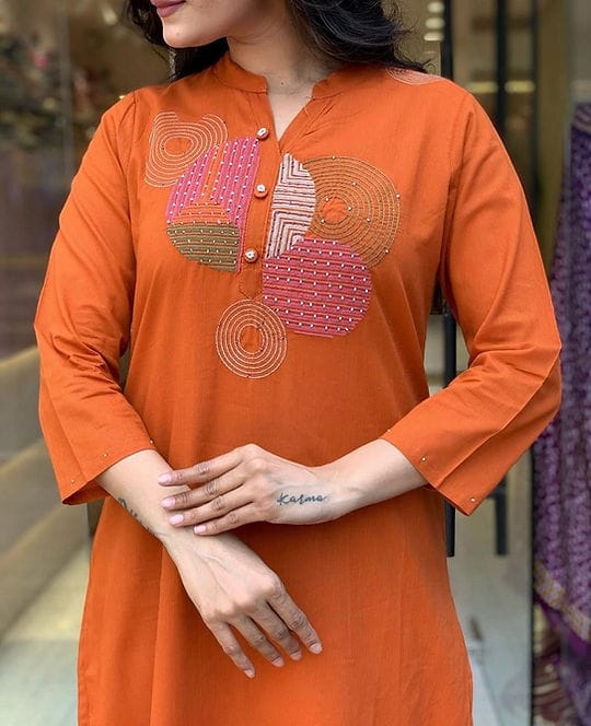 Orange Embroidered Chanderi Suit Set Dupatta