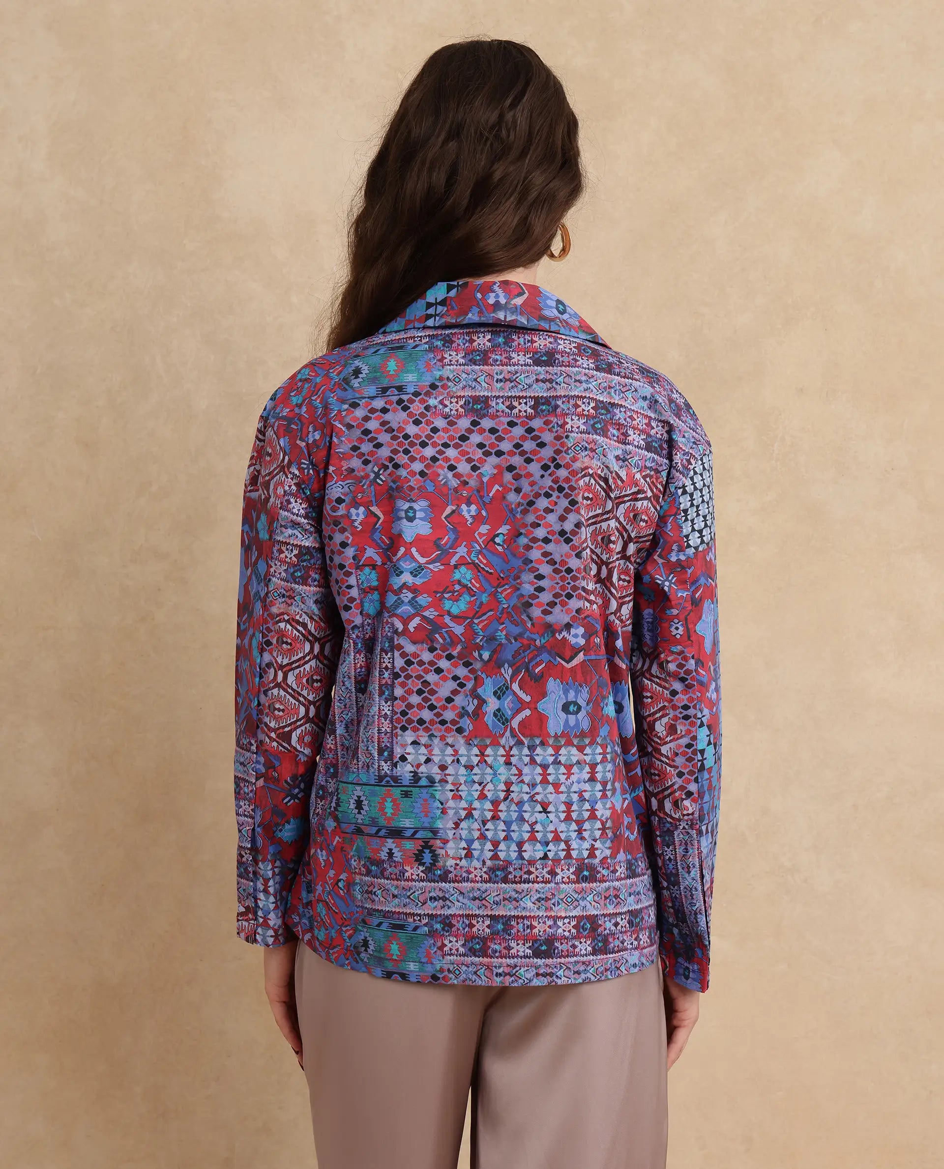 Rareism Women Xany Multi Full Sleeve Collared Neck Zipper Closure Abstract Print Top