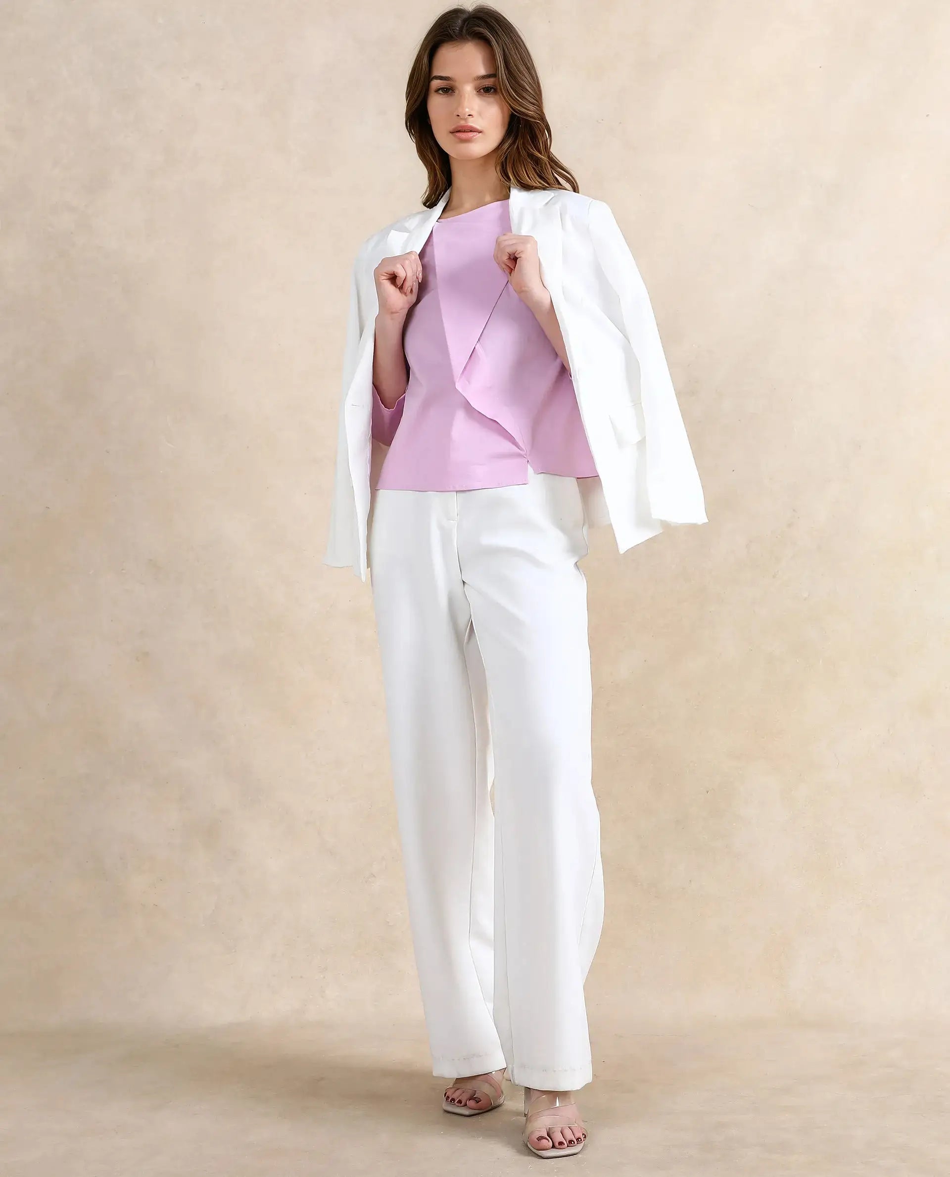 Rareism Women Xew Light Pink Cotton Fabric Regular Sleeves Asymmetric Neck Button Closure Plain Top