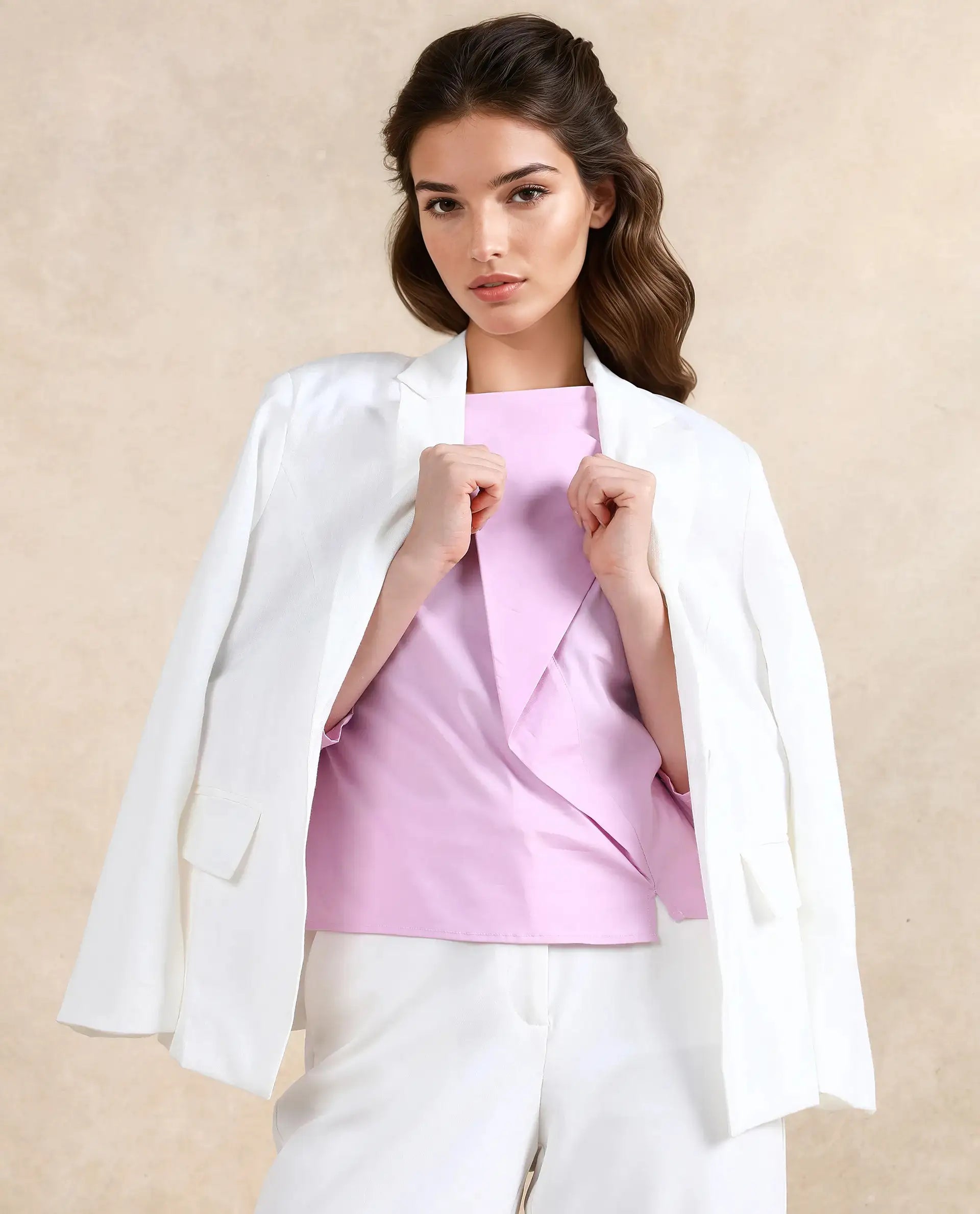 Rareism Women Xew Light Pink Cotton Fabric Regular Sleeves Asymmetric Neck Button Closure Plain Top