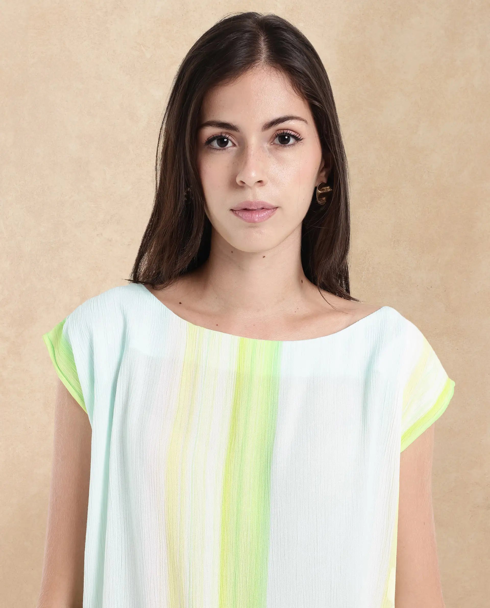 Rareism Women Yadot-T Multi Sleeveless Crew Neck Boxy Fit Broad Stripes Top