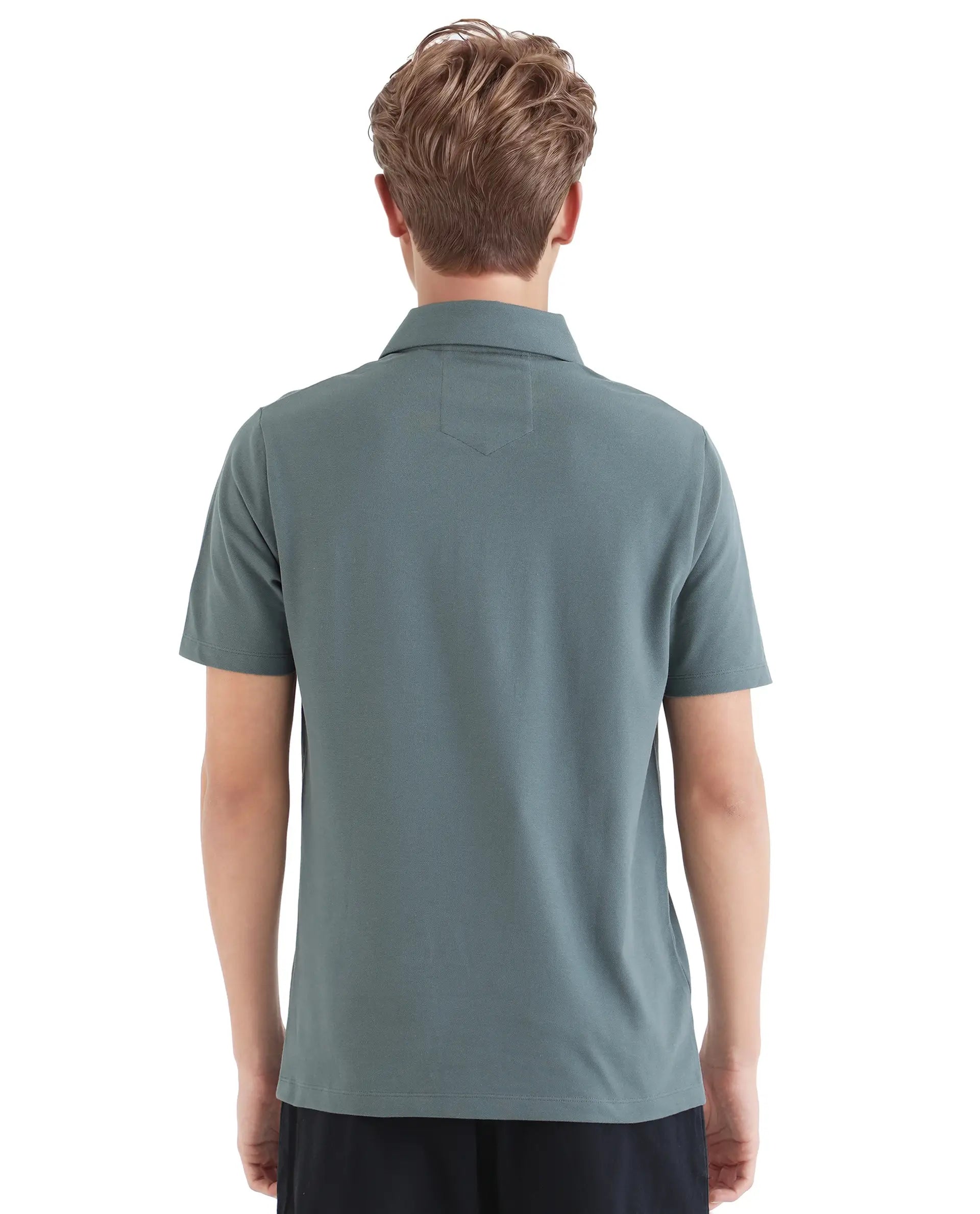 Rare Rabbit Men Zeni Dusky Green Cotton Lycra Fabric Short Sleeve Regular Collared Button Closure Plain Polo