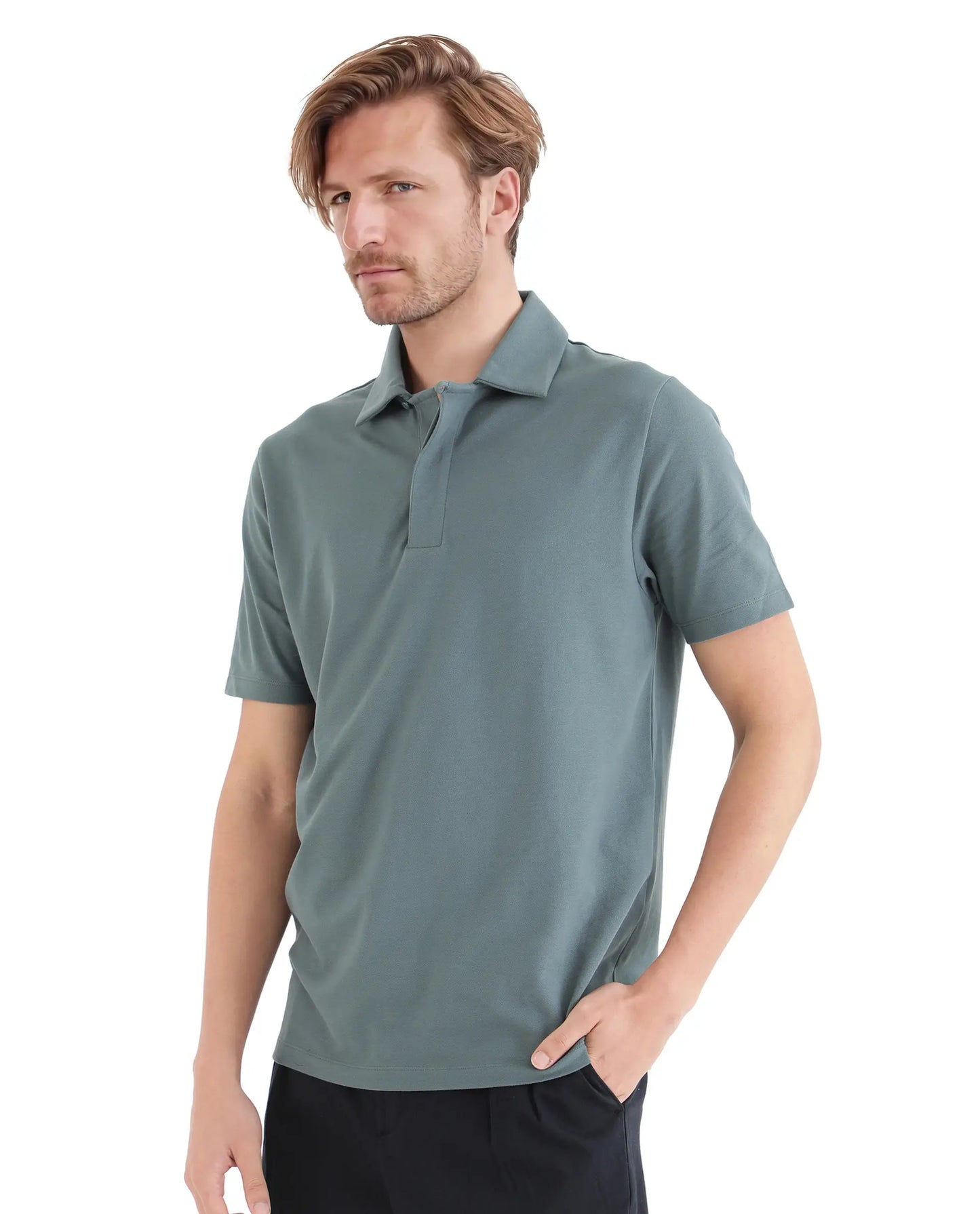 Rare Rabbit Men Zeni Dusky Green Cotton Lycra Fabric Short Sleeve Regular Collared Button Closure Plain Polo
