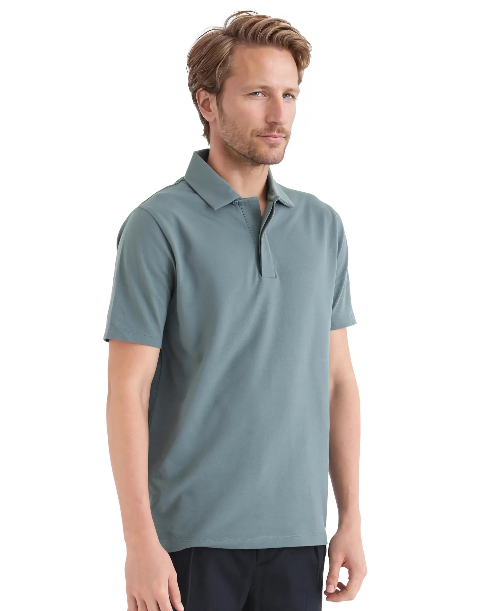 Rare Rabbit Men Zeni Dusky Green Cotton Lycra Fabric Short Sleeve Regular Collared Button Closure Plain Polo