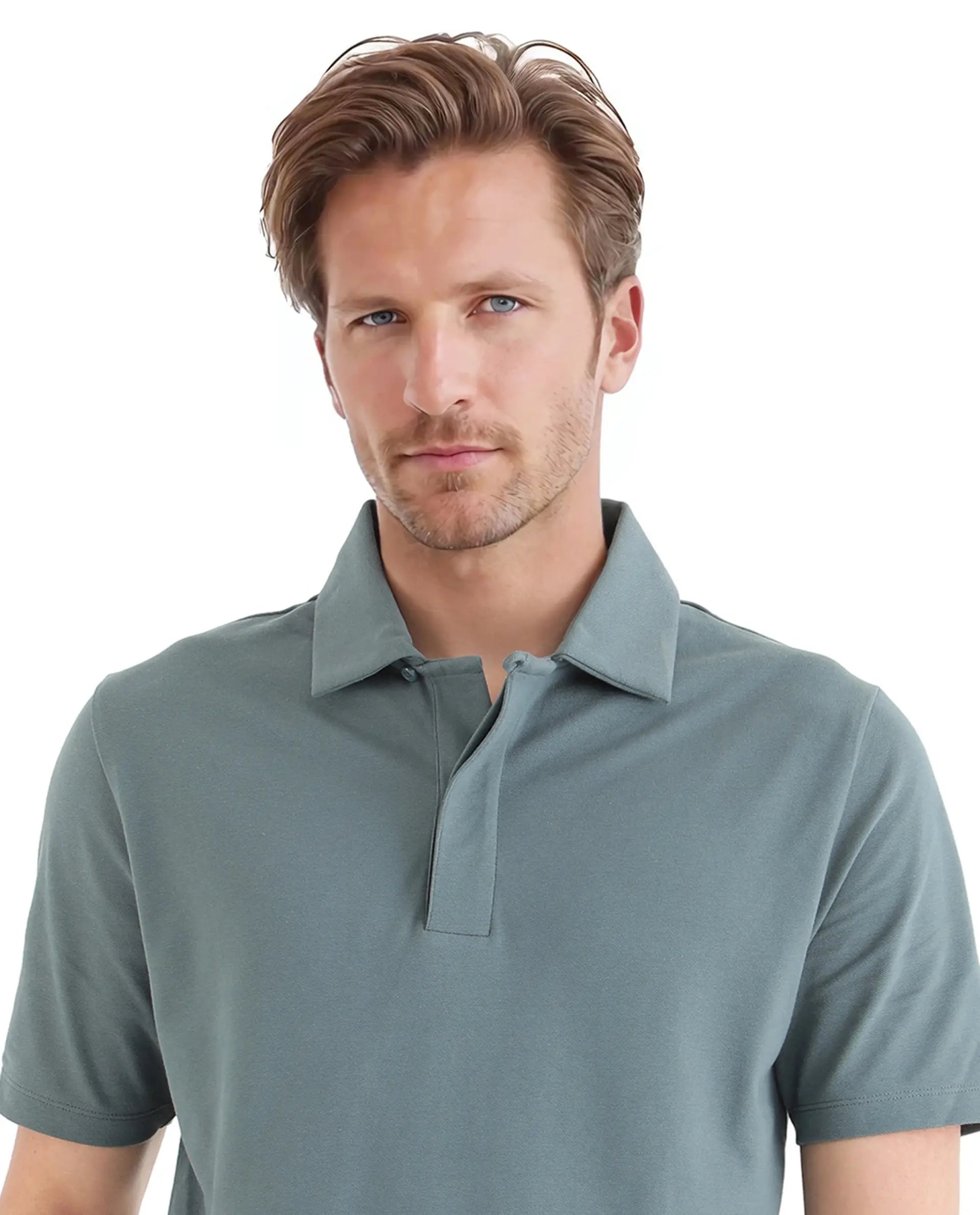 Rare Rabbit Men Zeni Dusky Green Cotton Lycra Fabric Short Sleeve Regular Collared Button Closure Plain Polo