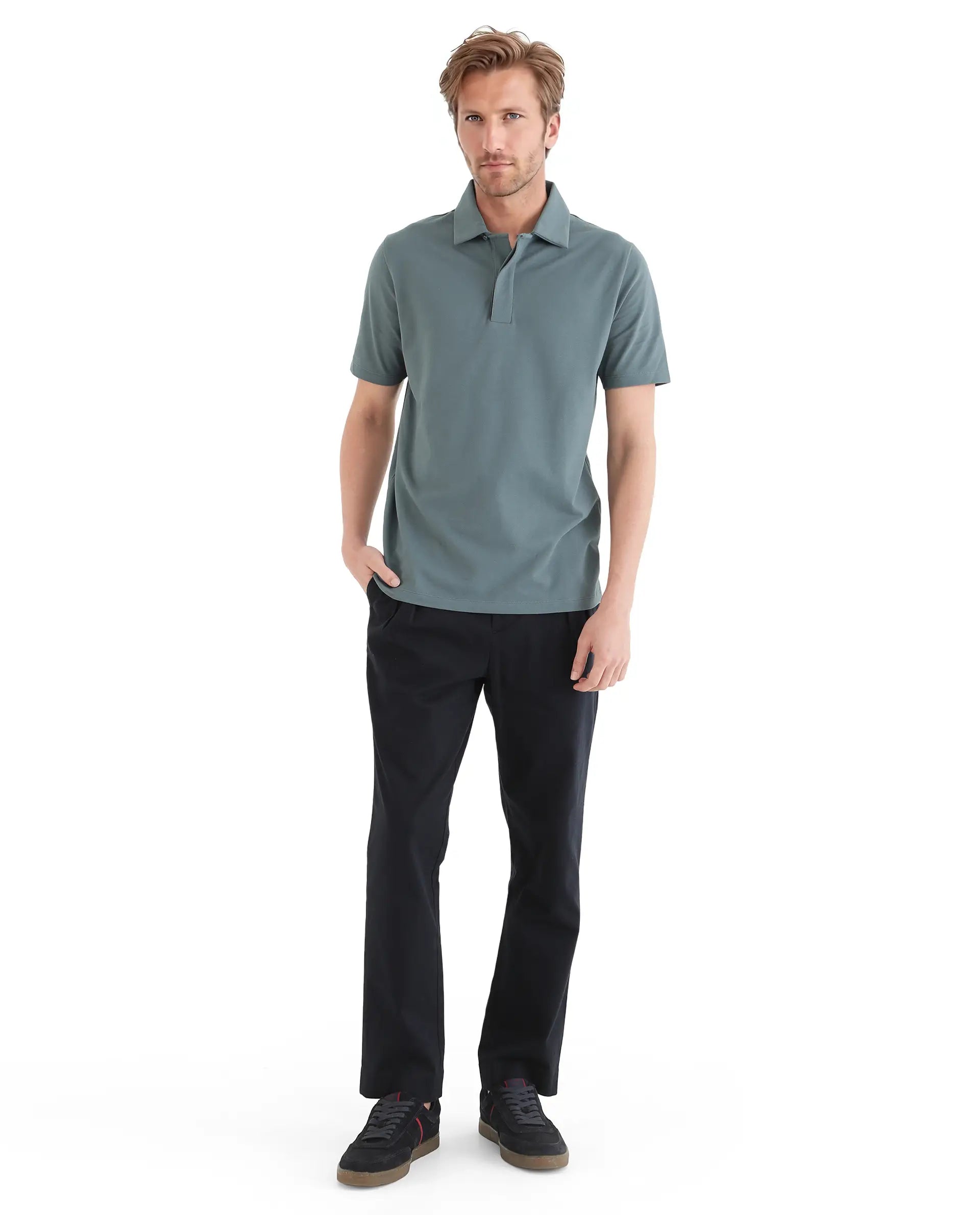 Rare Rabbit Men Zeni Dusky Green Cotton Lycra Fabric Short Sleeve Regular Collared Button Closure Plain Polo