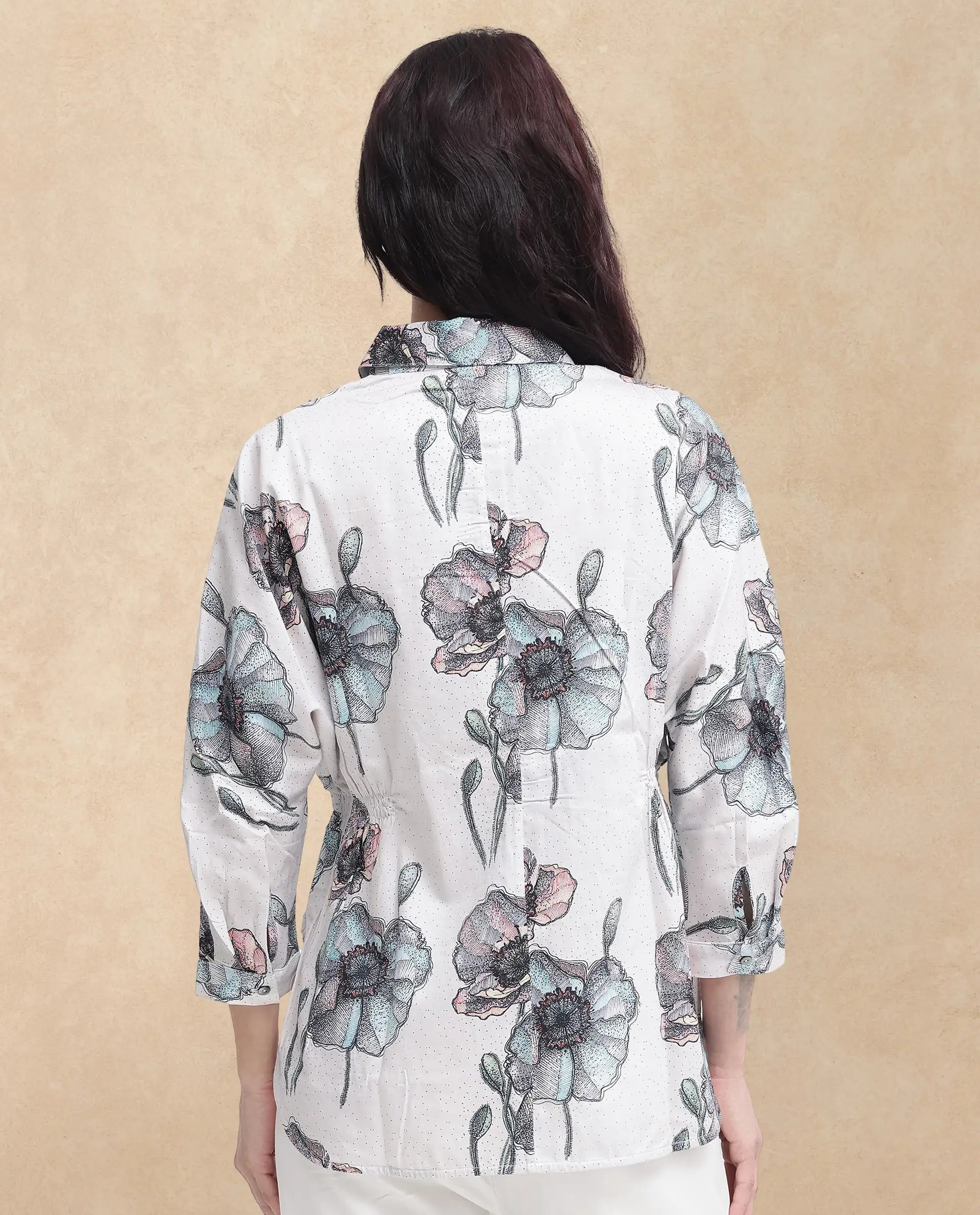 Rareism Women Zobi Multi Cotton Fabric Regular Sleeves Collared Neck  Boxy Fit Printed Top