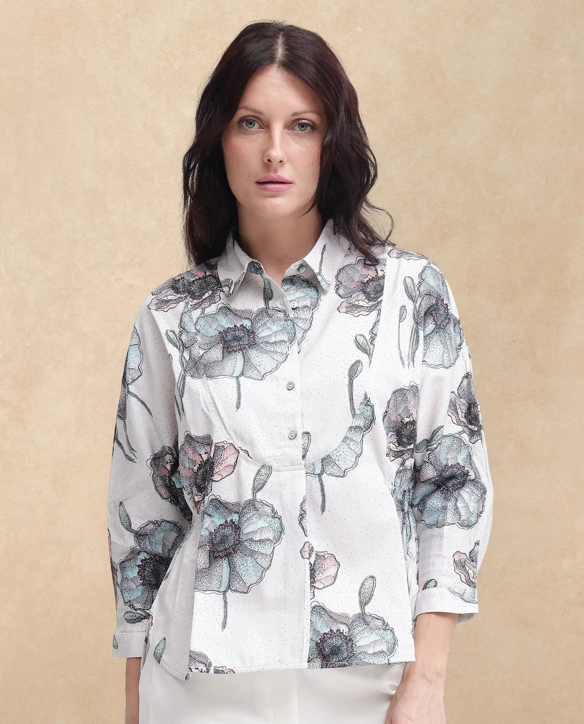 Rareism Women Zobi Multi Cotton Fabric Regular Sleeves Collared Neck  Boxy Fit Printed Top