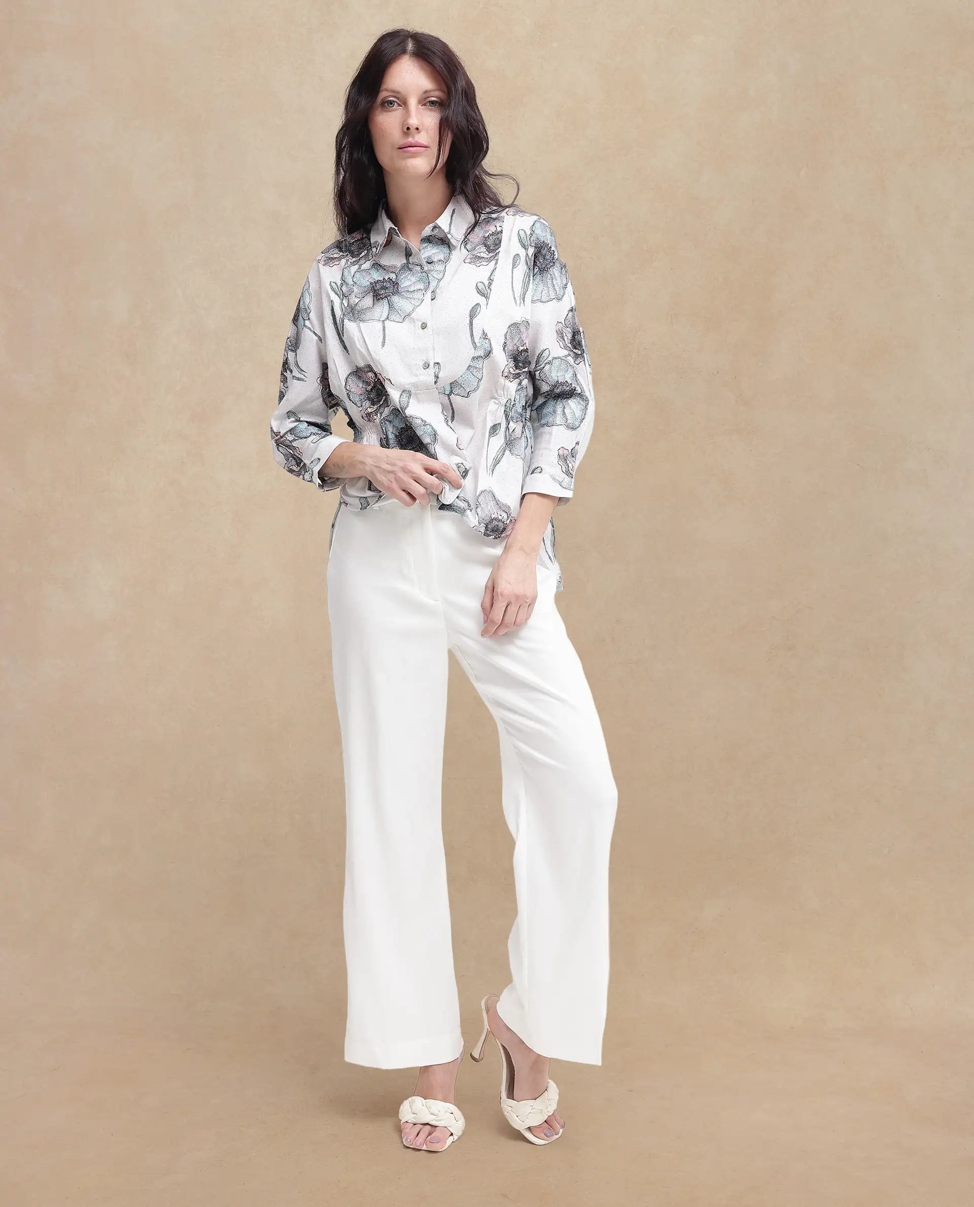 Rareism Women Zobi Multi Cotton Fabric Regular Sleeves Collared Neck  Boxy Fit Printed Top