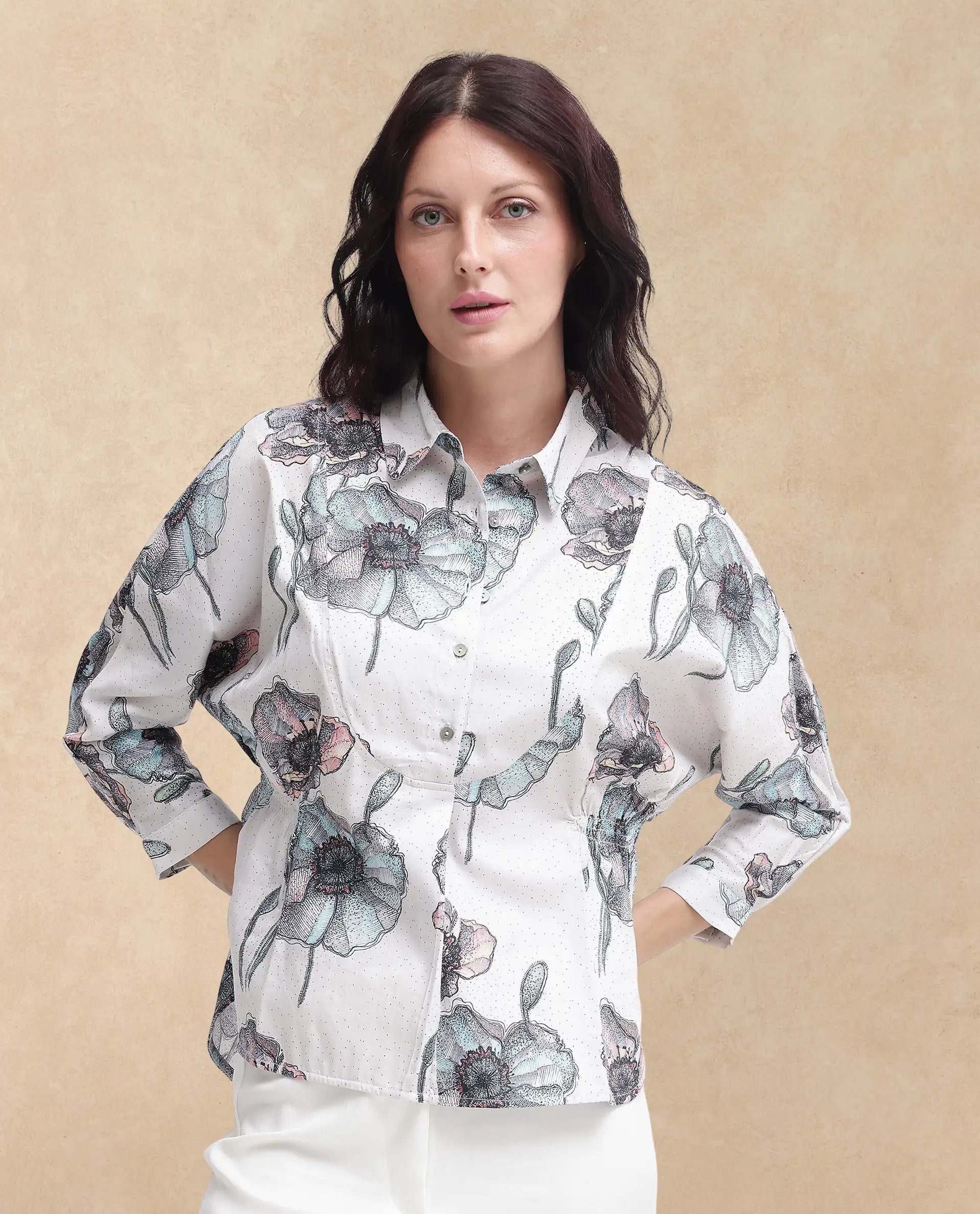 Rareism Women Zobi Multi Cotton Fabric Regular Sleeves Collared Neck  Boxy Fit Printed Top