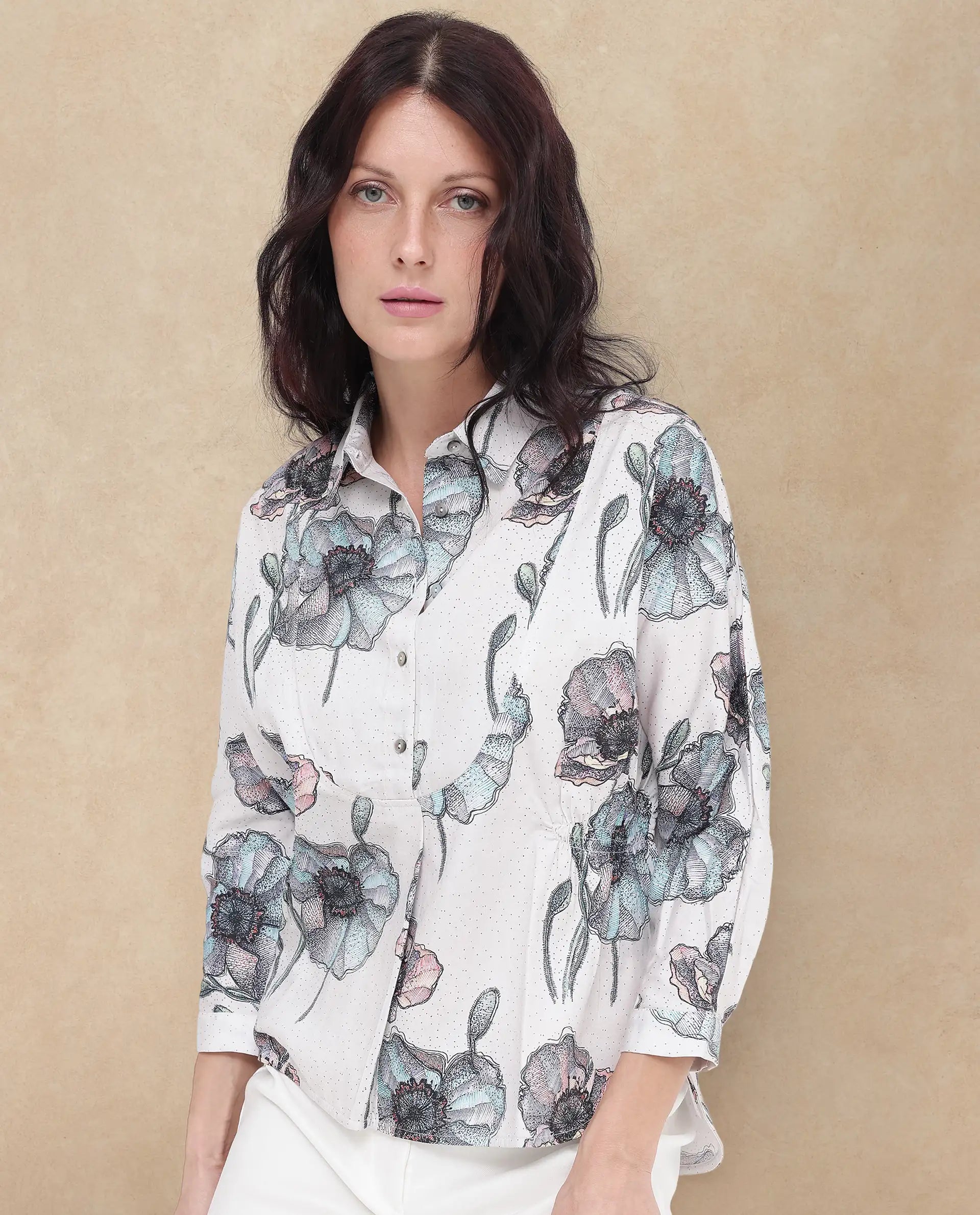 Rareism Women Zobi Multi Cotton Fabric Regular Sleeves Collared Neck  Boxy Fit Printed Top