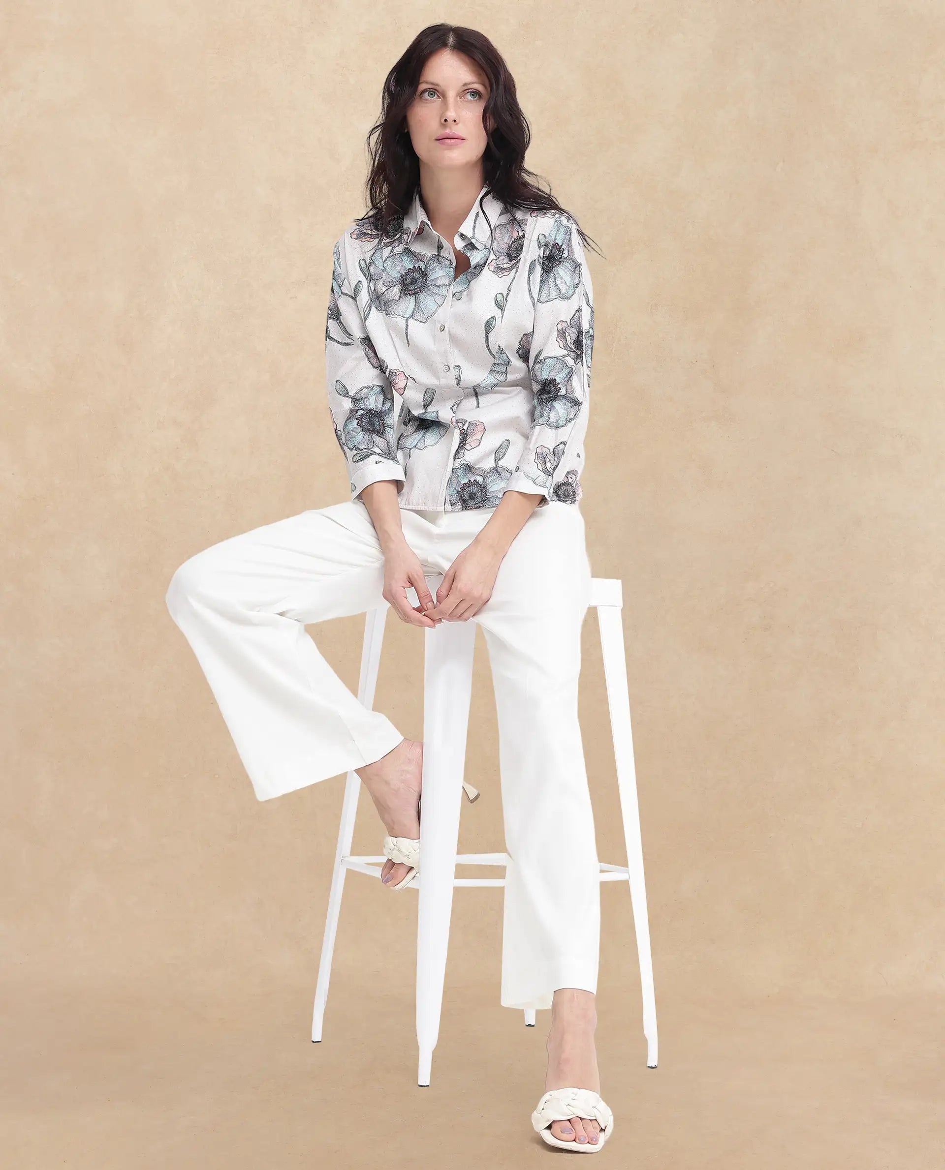 Rareism Women Zobi Multi Cotton Fabric Regular Sleeves Collared Neck  Boxy Fit Printed Top