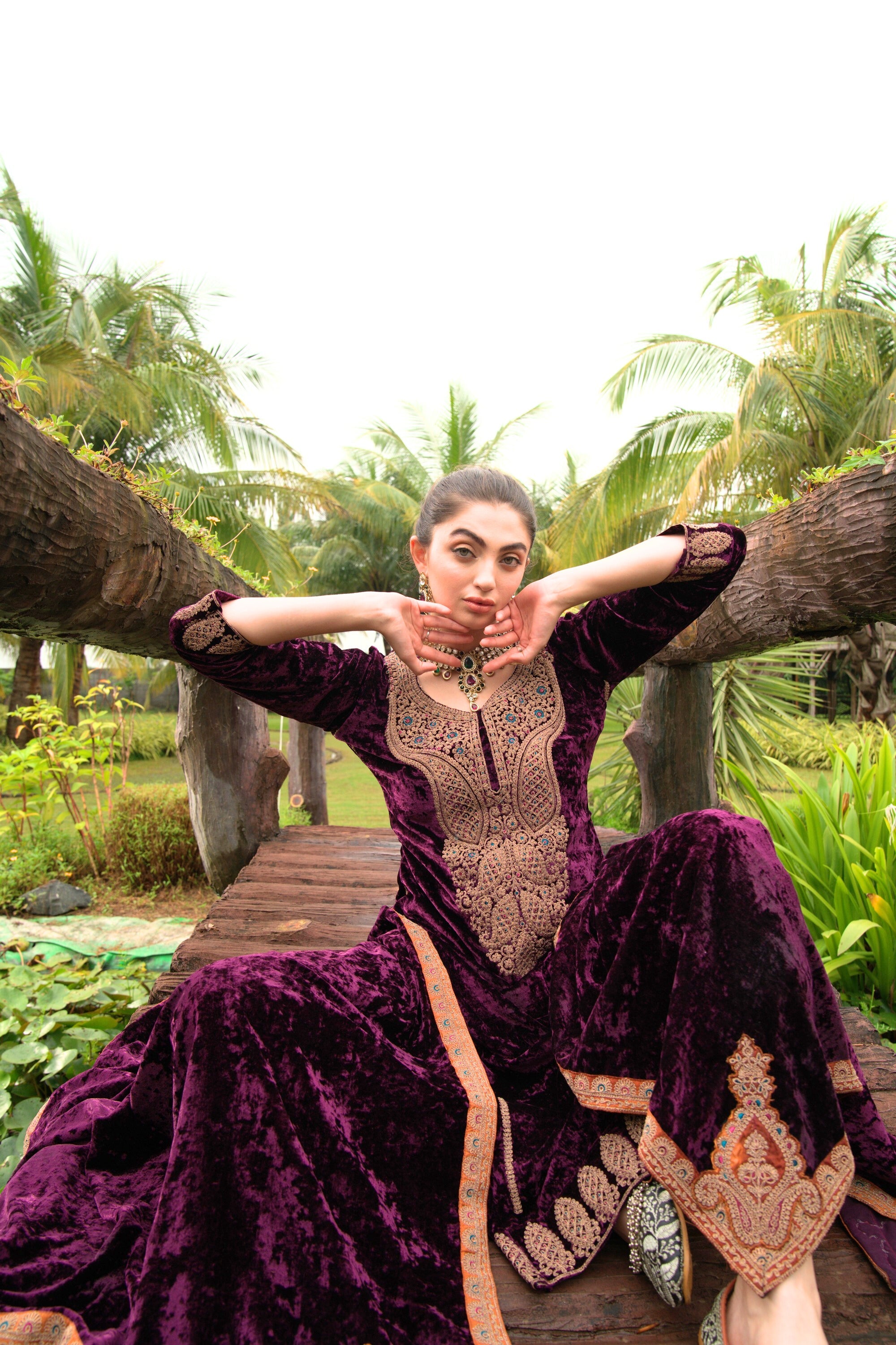 Old Mauve Designer Velvet Pakistani Suit Set