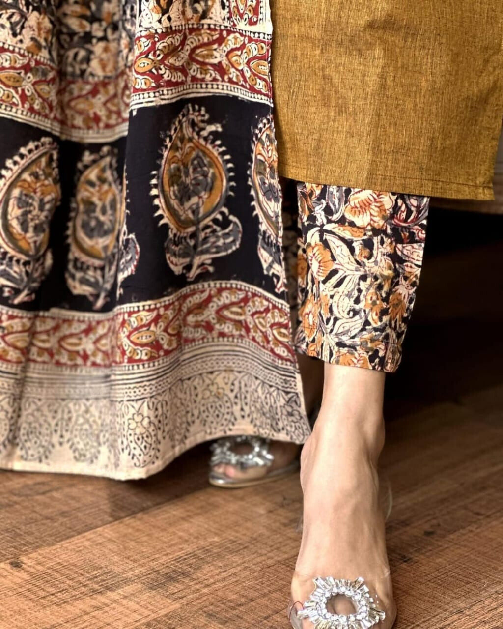 Ruddy Brown Embroidered Handloom Cotton Suit Set with Dupatta