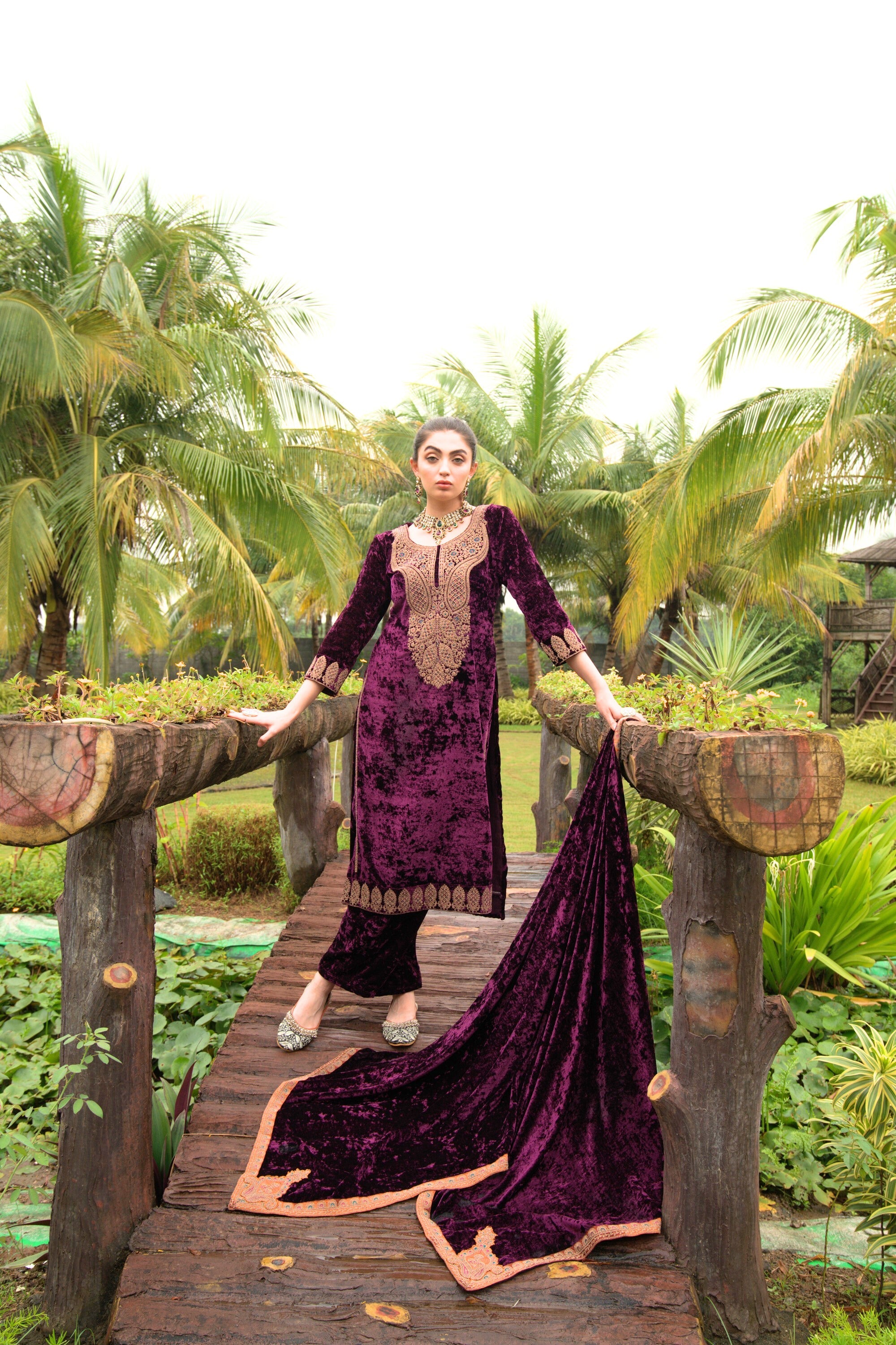 Old Mauve Designer Velvet Pakistani Suit Set