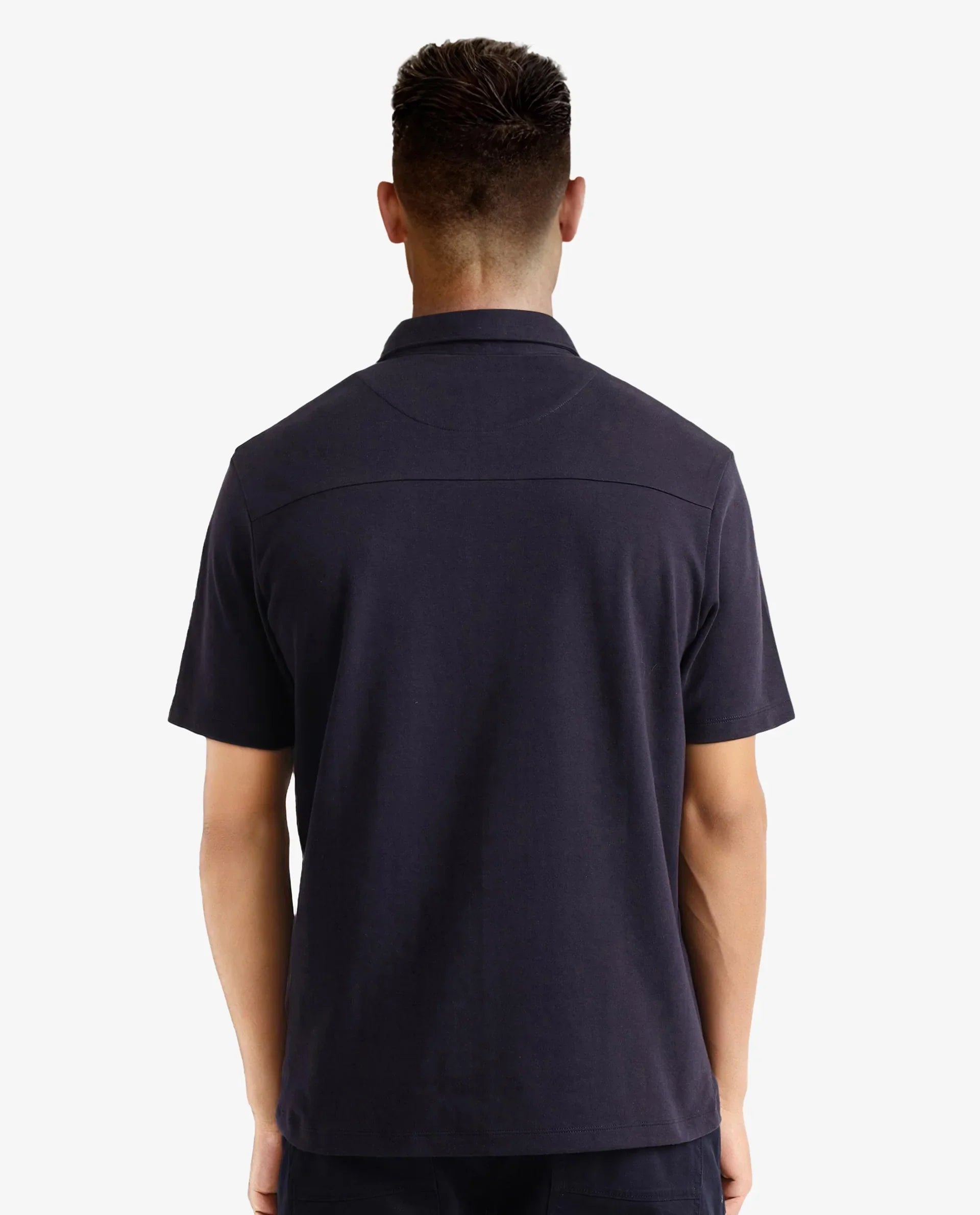 Rare Rabbit Men Calix Navy Short Sleeve Collared Neck Plain Embroidered Logo Polo