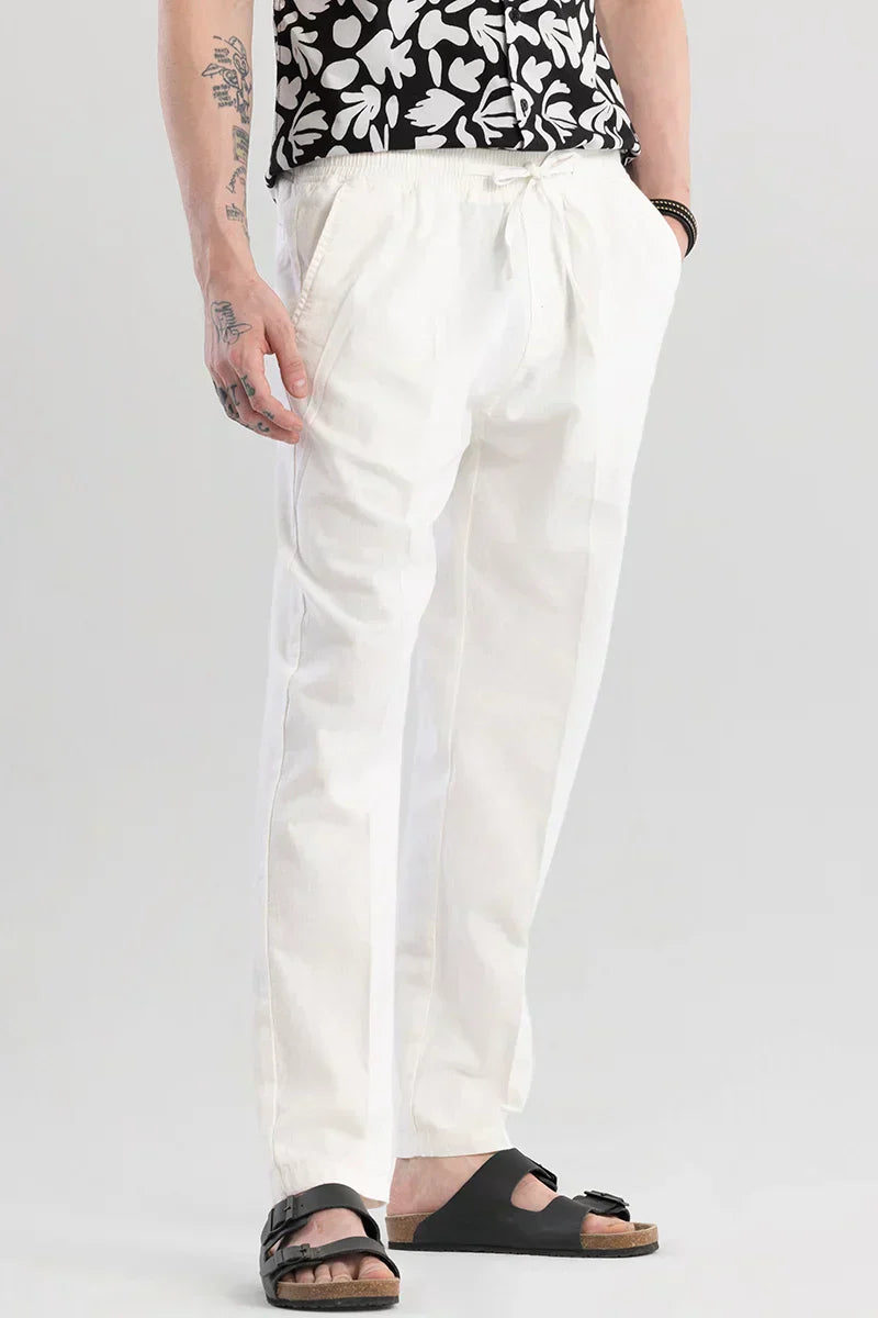 Wafty White Linen Trousers