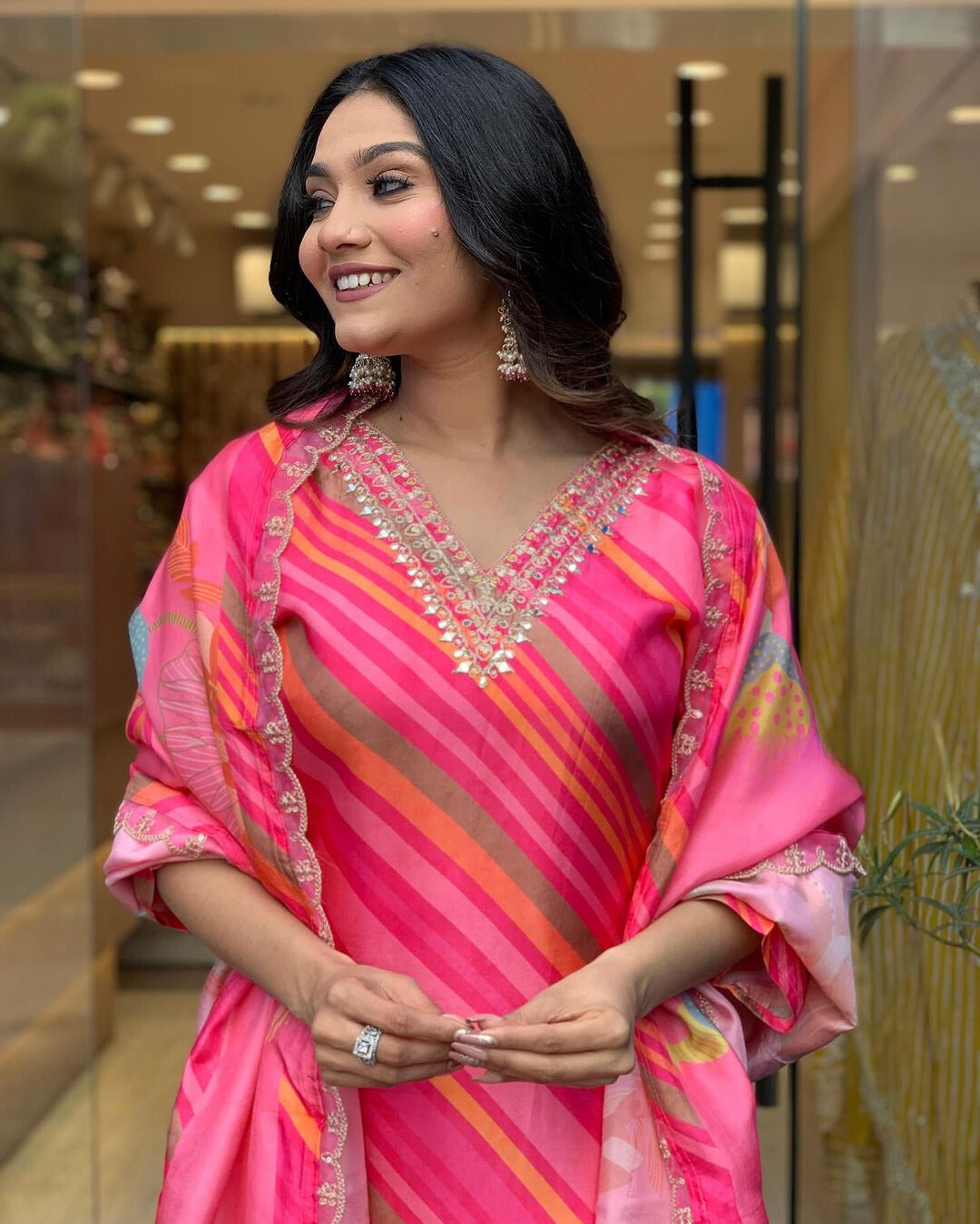 Printed Muslin Embroidered Suit Set with Dupatta