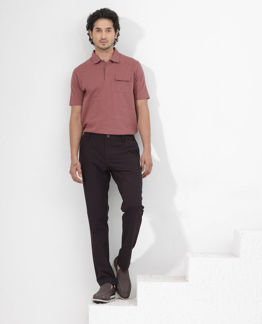 Rare Rabbit Mens Paxton Dusky pink Short Sleeve Snap Button Closure Solid Polo T-Shirt
