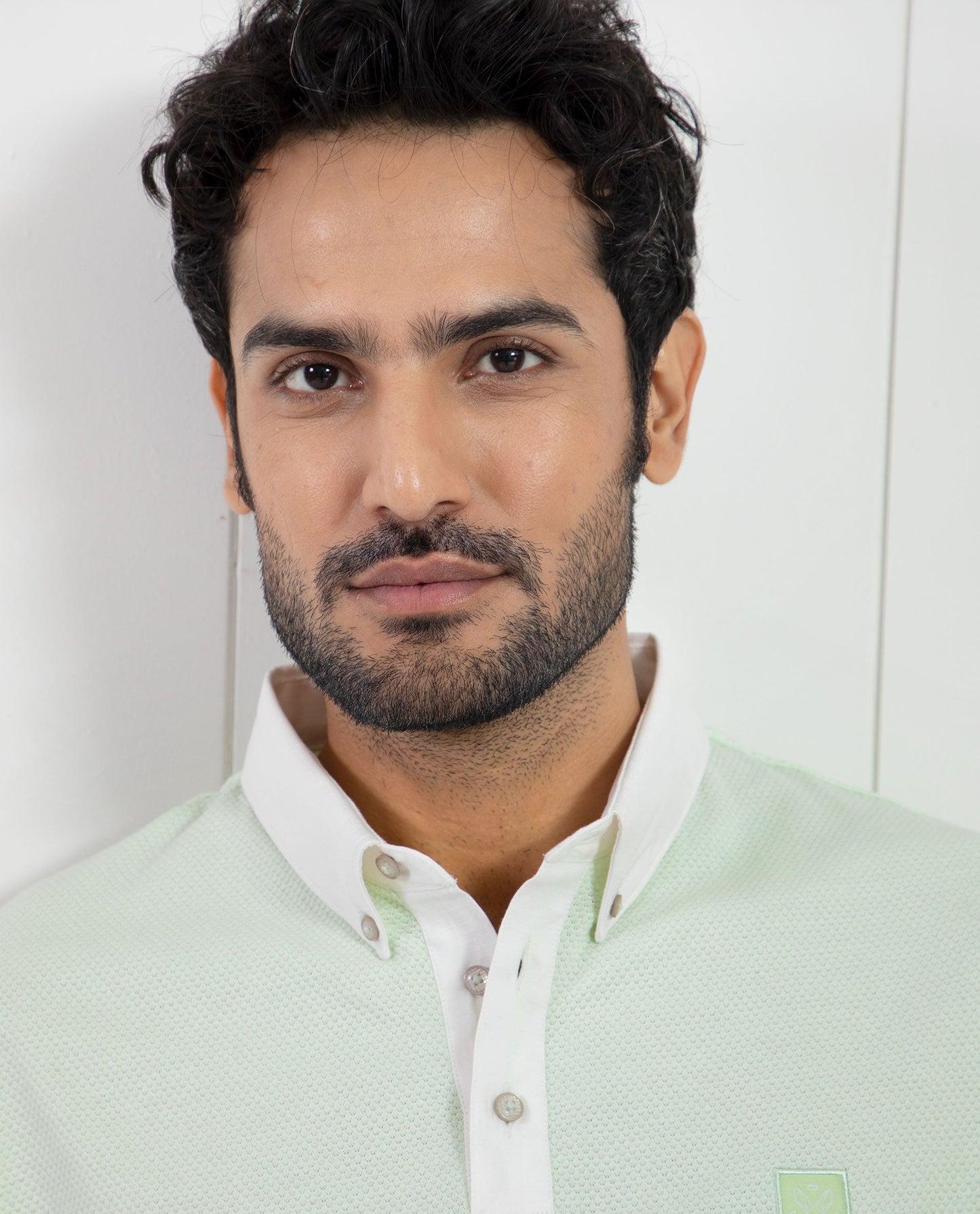 Rare Rabbit Men's Parmat Light Green Cotton Fabric Collared Neck Half Sleeves Woven Textured Popcorn Polo T-Shirt