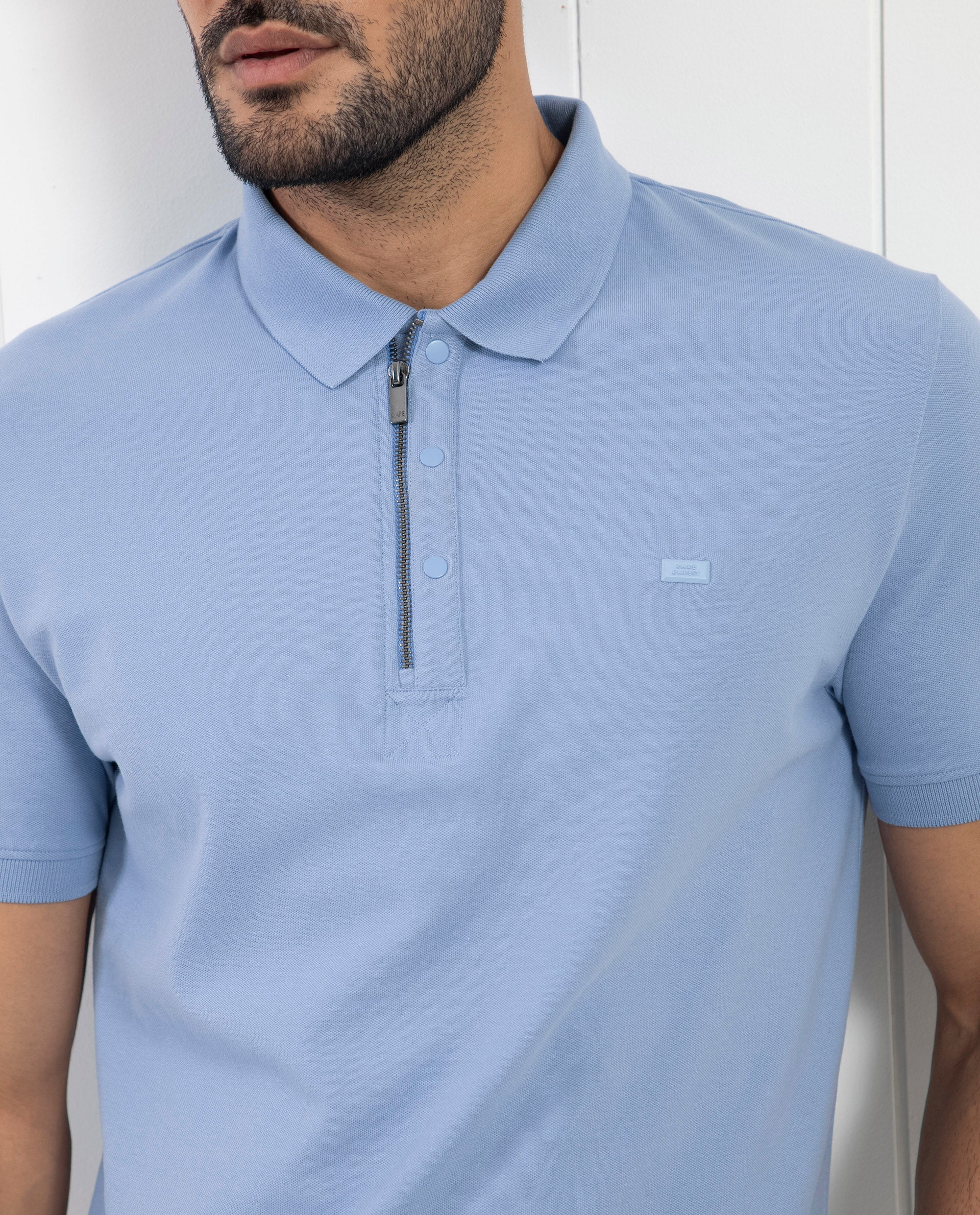 Rare Rabbit Men's Saliso Light Purple Cotton Fabric Collared Neck Zipper and Snap Button Closure Half Sleeve Polo T-Shirt